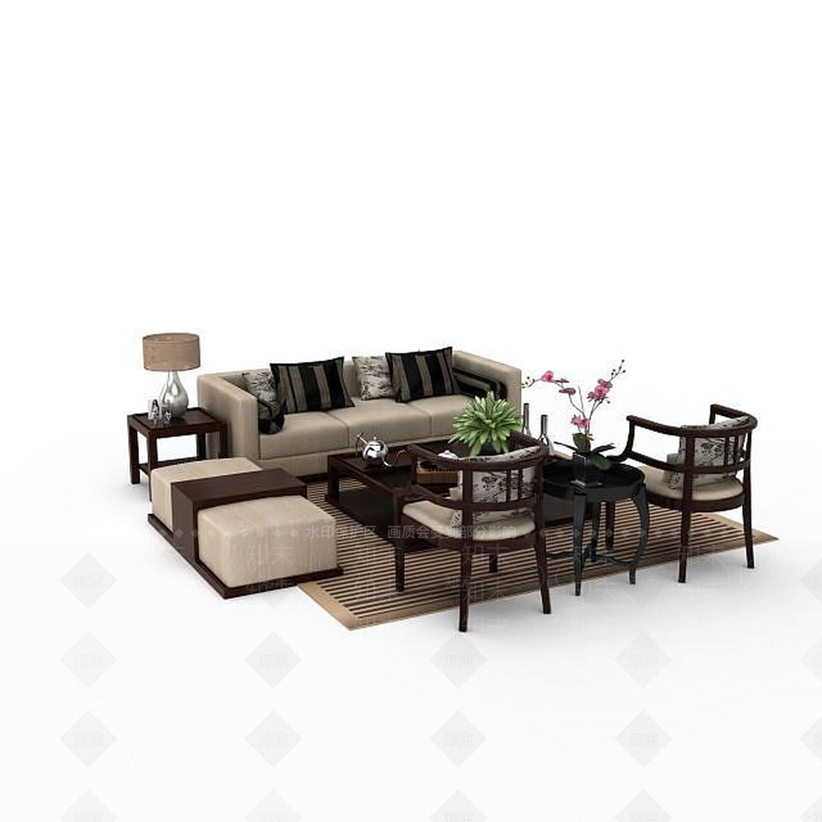 中式精美中式家具沙发3D模型下载【ID:1196601948】