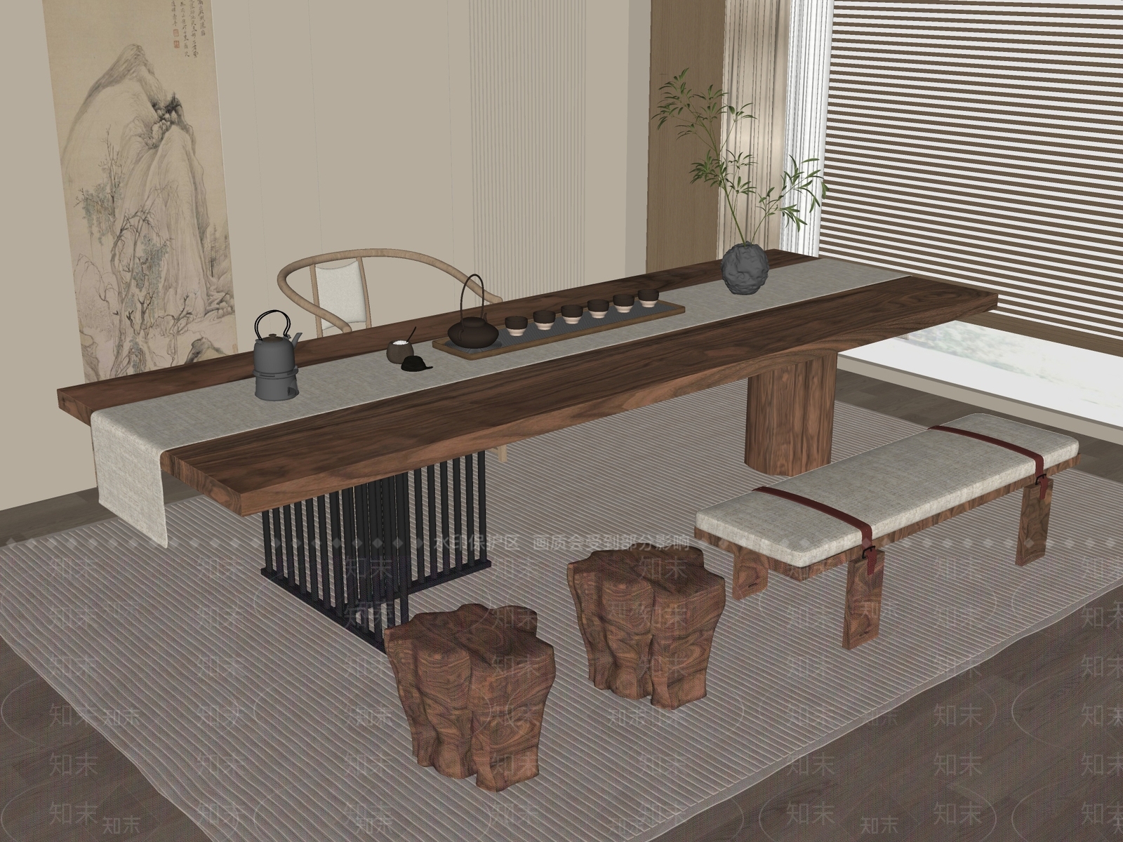 新中式中式茶桌椅SU模型下载【ID:1196604300】