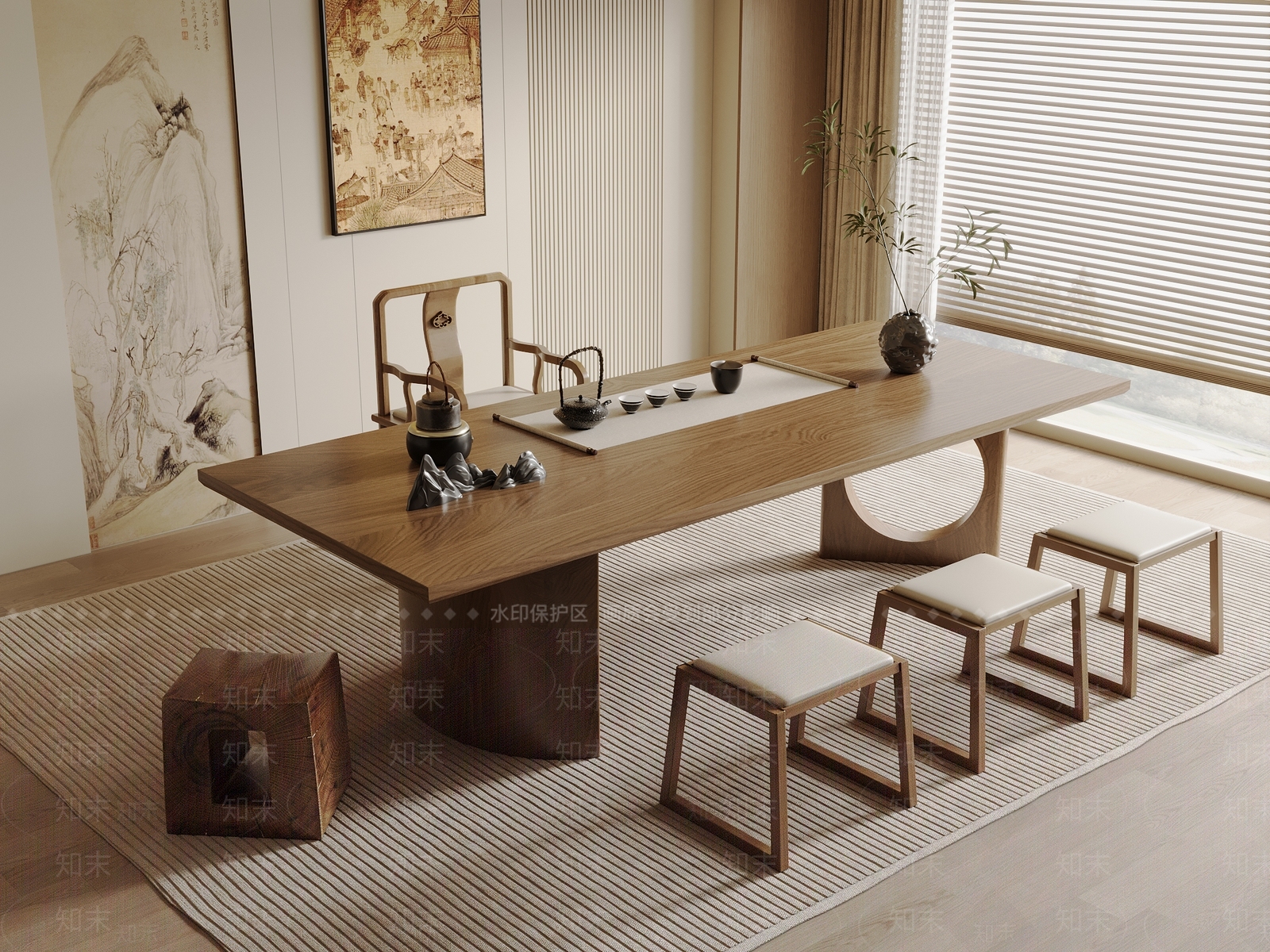 新中式中式茶桌椅SU模型下载【ID:1196604973】