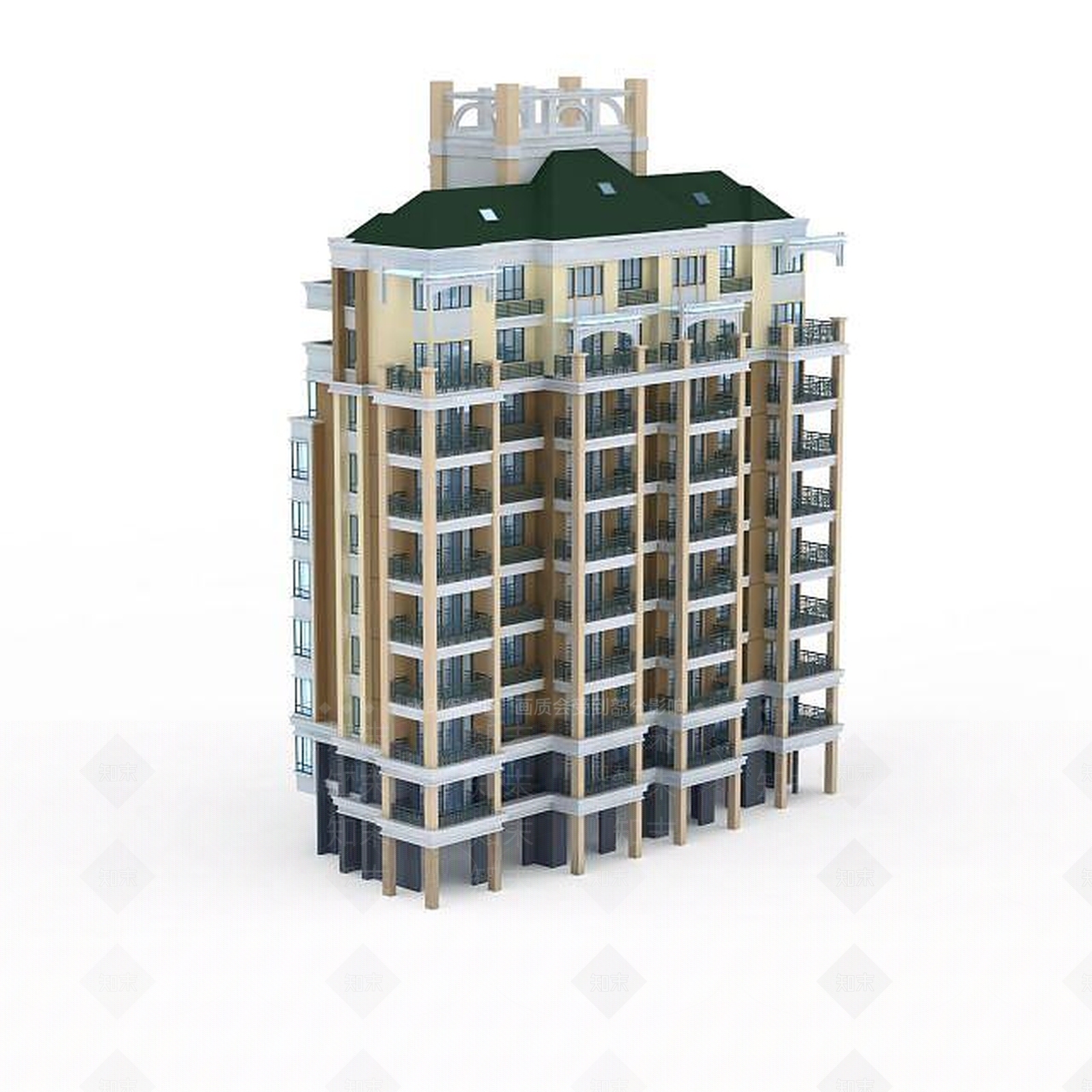 现代居民建筑3D模型下载【ID:1196606130】