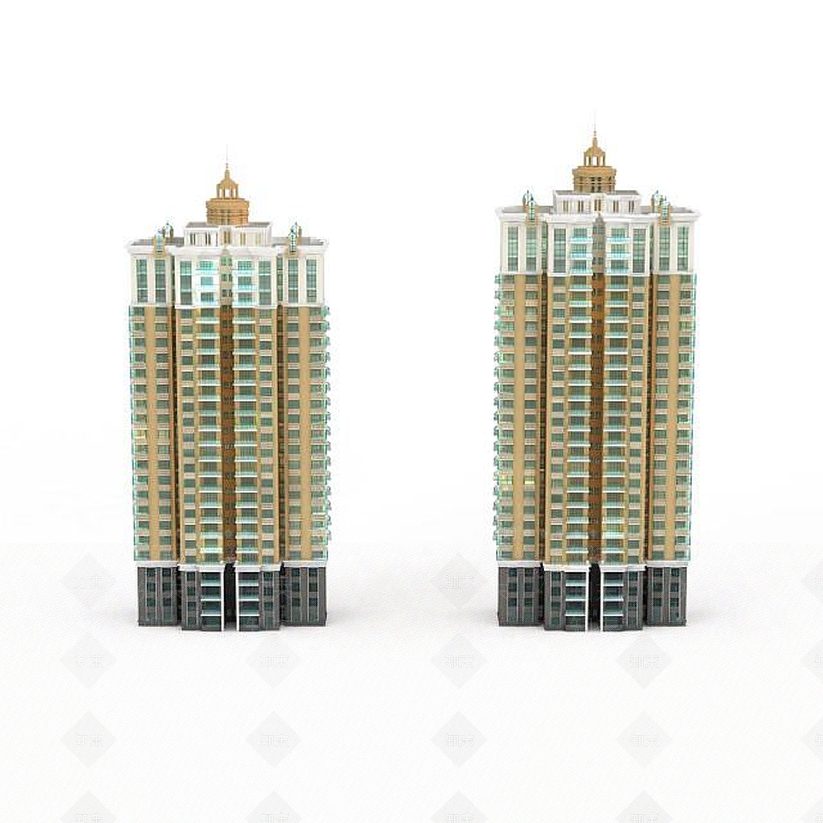 现代双子建筑3D模型下载【ID:1196606189】