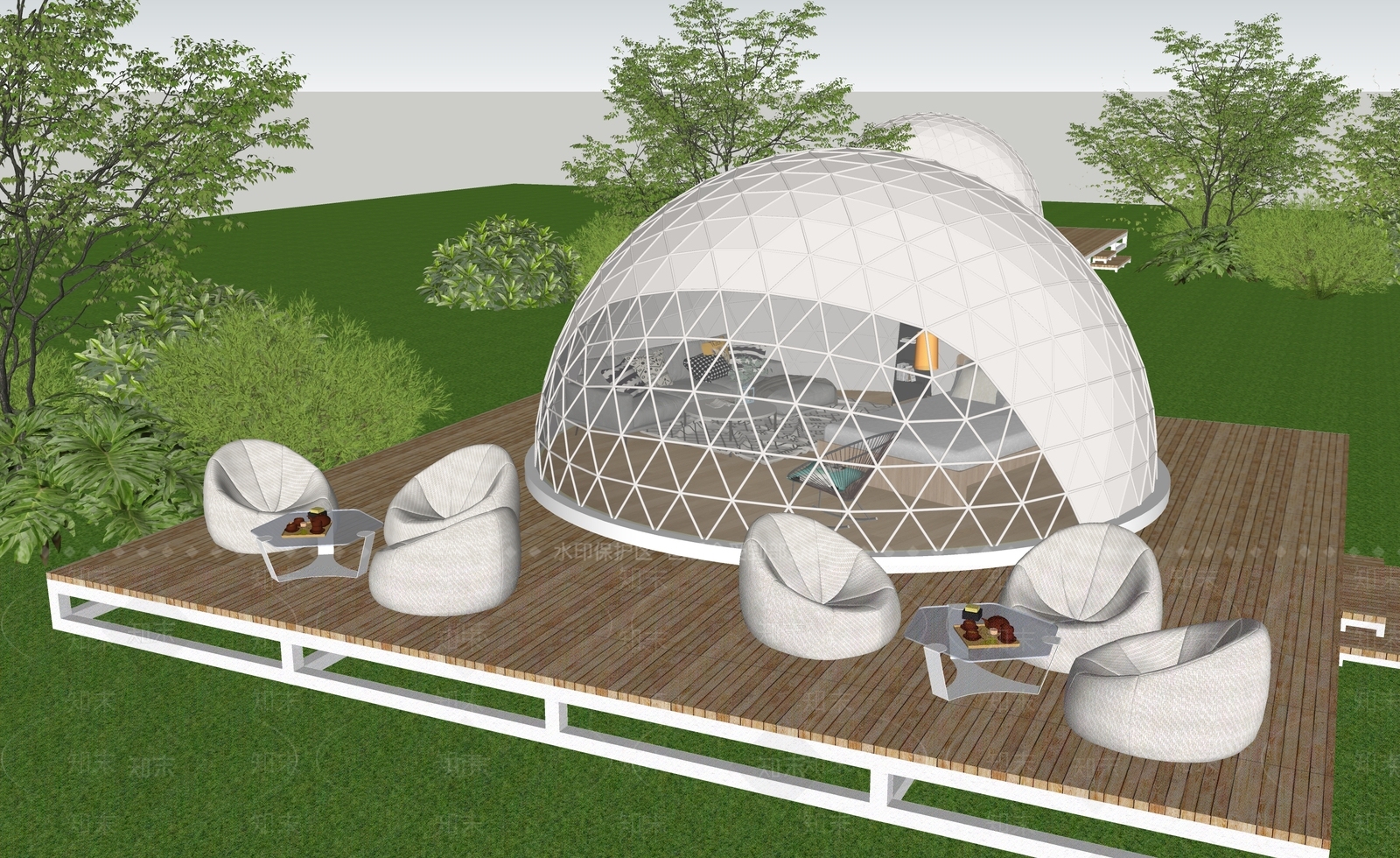 现代新中式乡村公园SU模型下载【ID:1196617388】