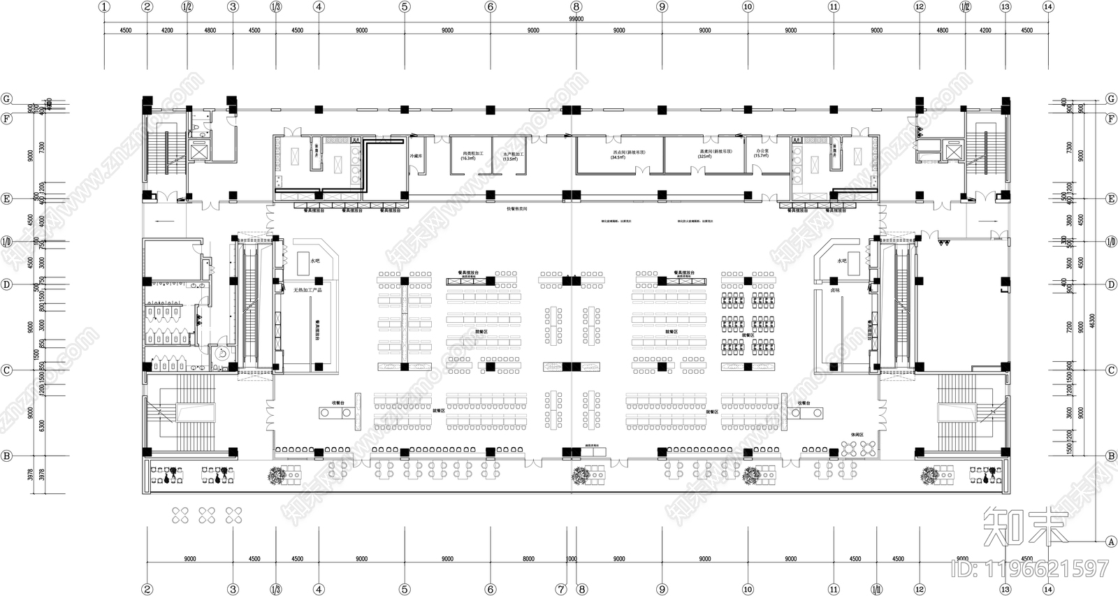 现代食堂施工图下载【ID:1196621597】