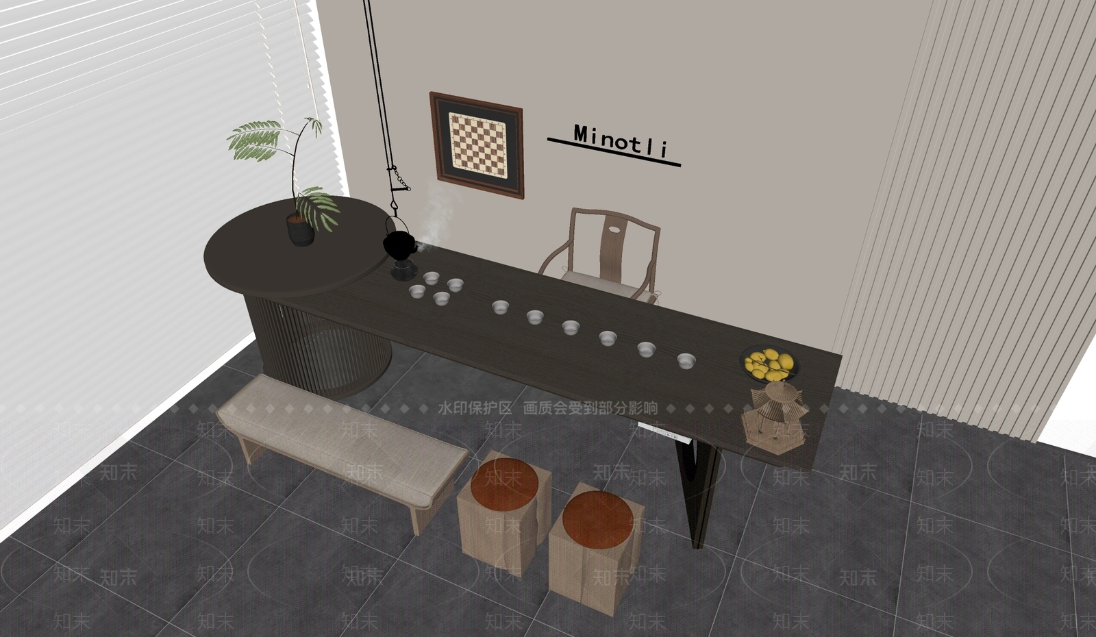 新中式茶桌椅SU模型下载【ID:1196623863】