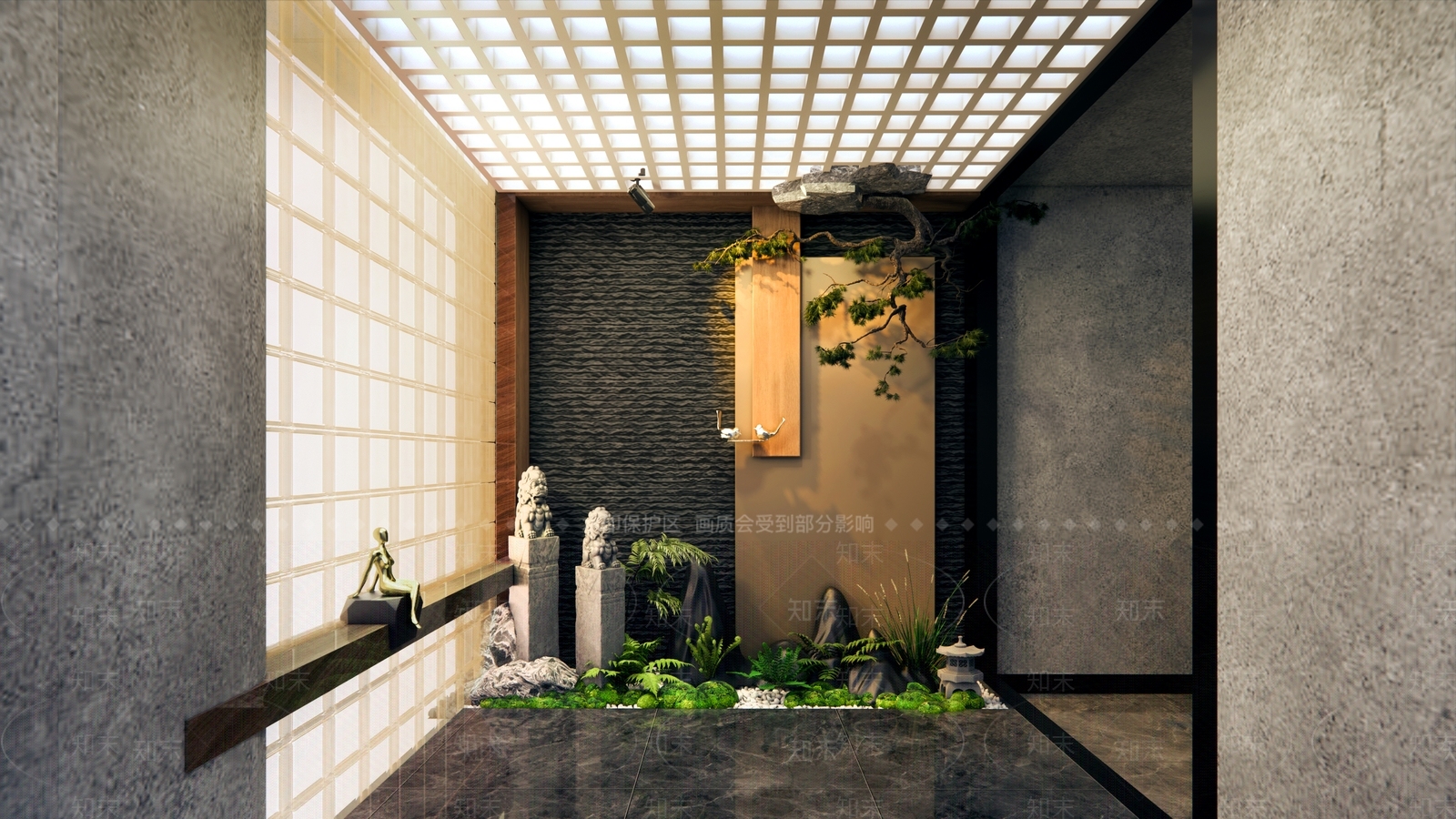 新中式现代室内景观SU模型下载【ID:1196631197】