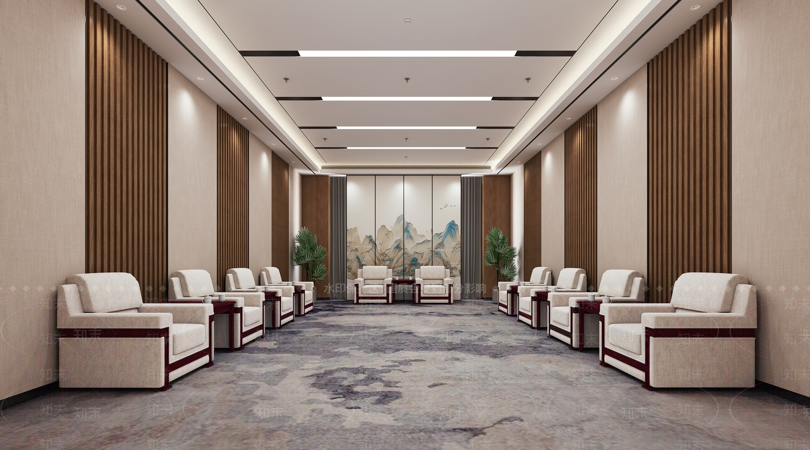 现代新中式接待室3D模型下载【ID:1196634790】