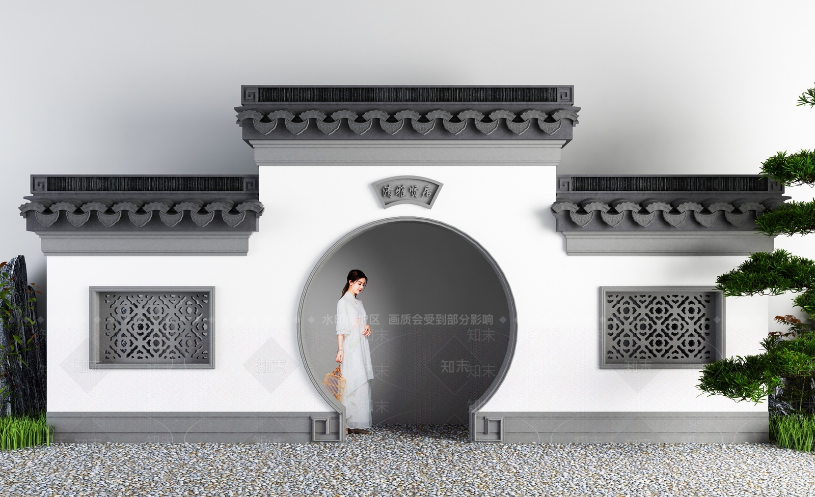 新中式中式围墙3D模型下载【ID:1196641156】