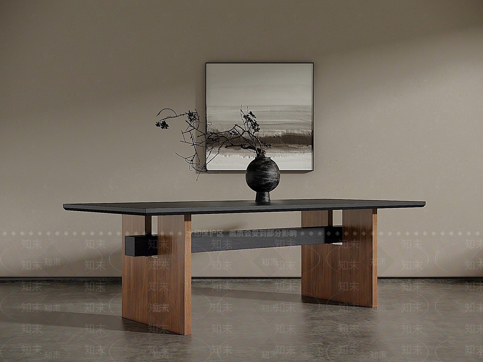 新中式侘寂餐桌SU模型下载【ID:1196652279】