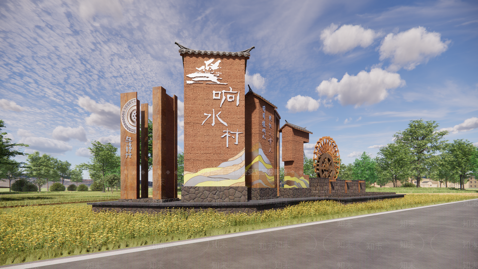 新中式原木牌坊牌楼SU模型下载【ID:1196690526】