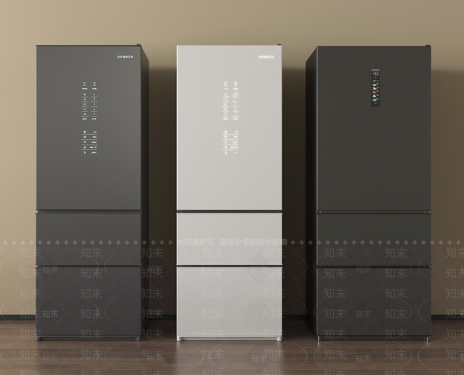 现代冰箱3D模型渲染效果图