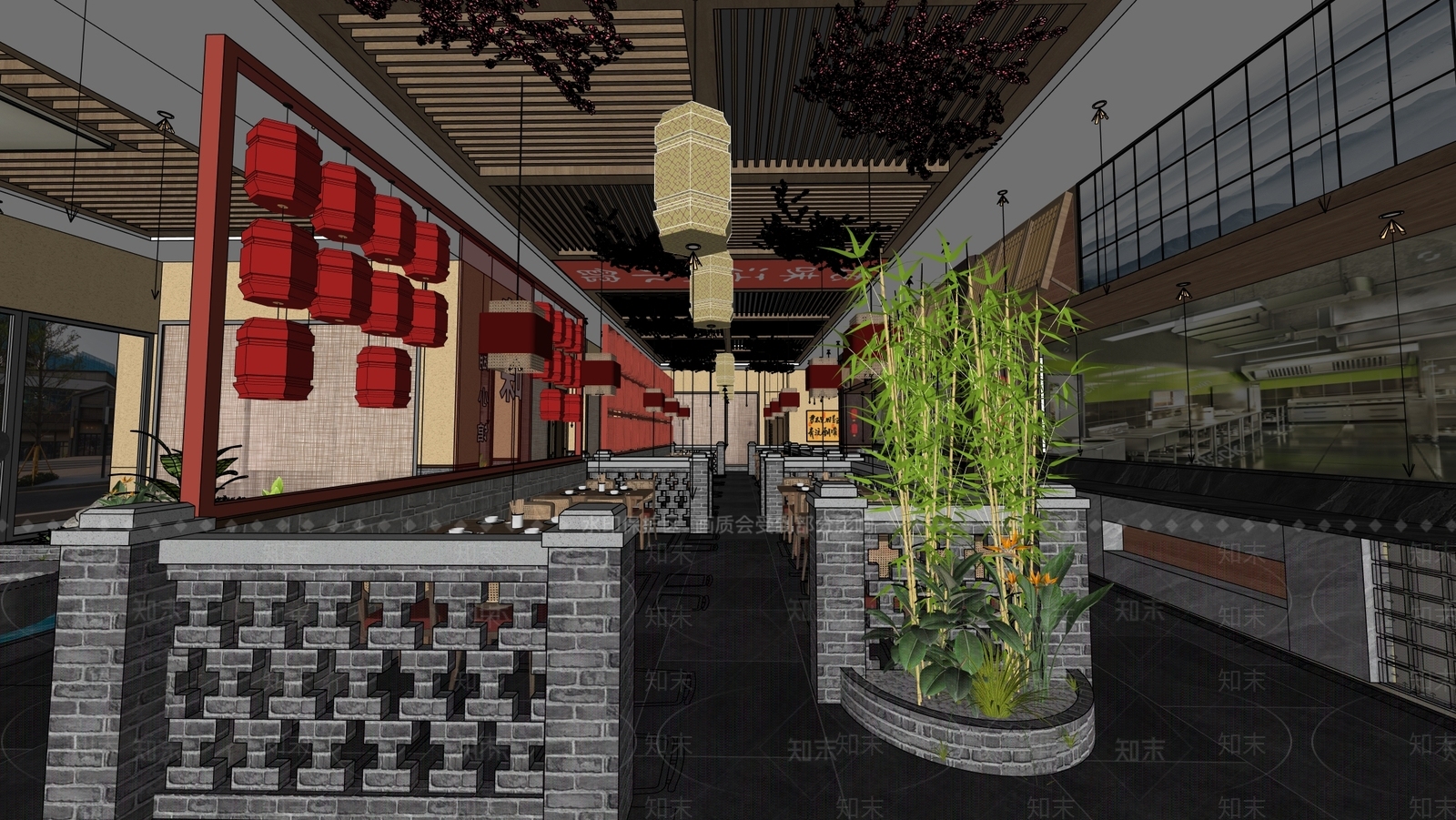 新中式中式中餐厅SU模型下载【ID:1196671016】