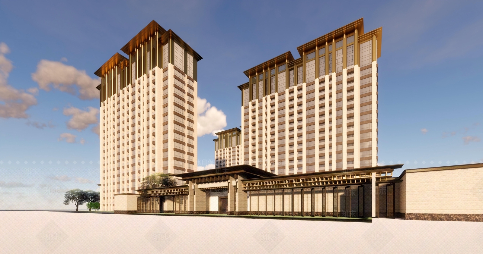 新中式中式小区建筑SU模型下载【ID:1196688848】