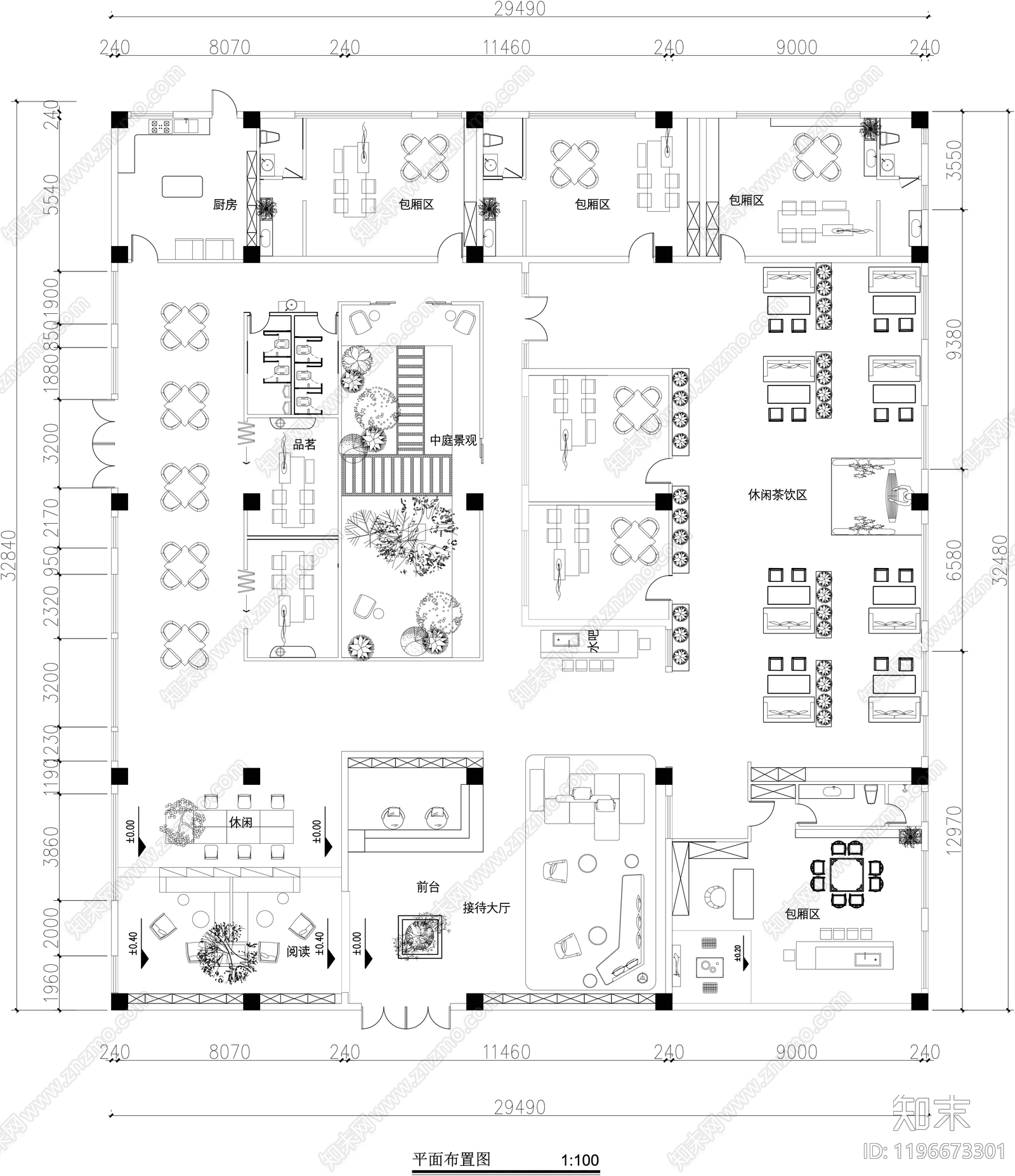 新中式茶馆施工图下载【ID:1196673301】