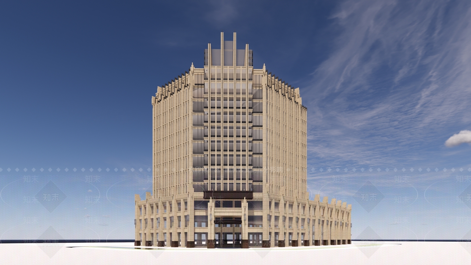 现代新中式酒店建筑SU模型下载【ID:1196678874】