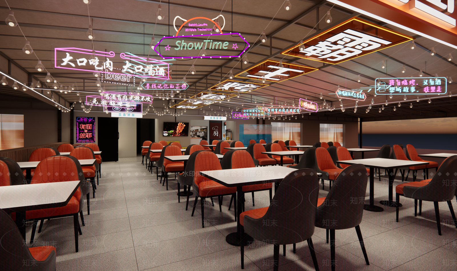 现代工业烧烤烤肉店SU模型下载【ID:1196678294】