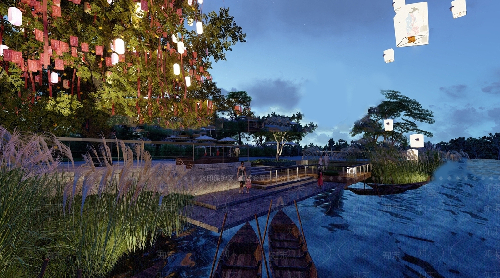 现代滨水景观SU模型下载【ID:1196684902】