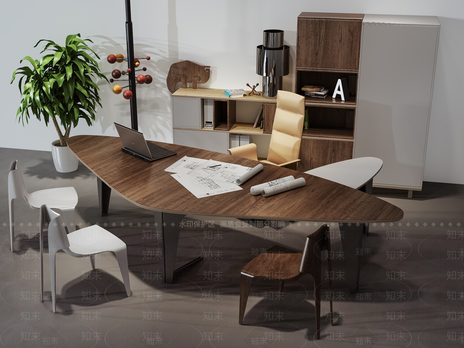 现代极简办公桌椅3D模型下载【ID:1196693976】