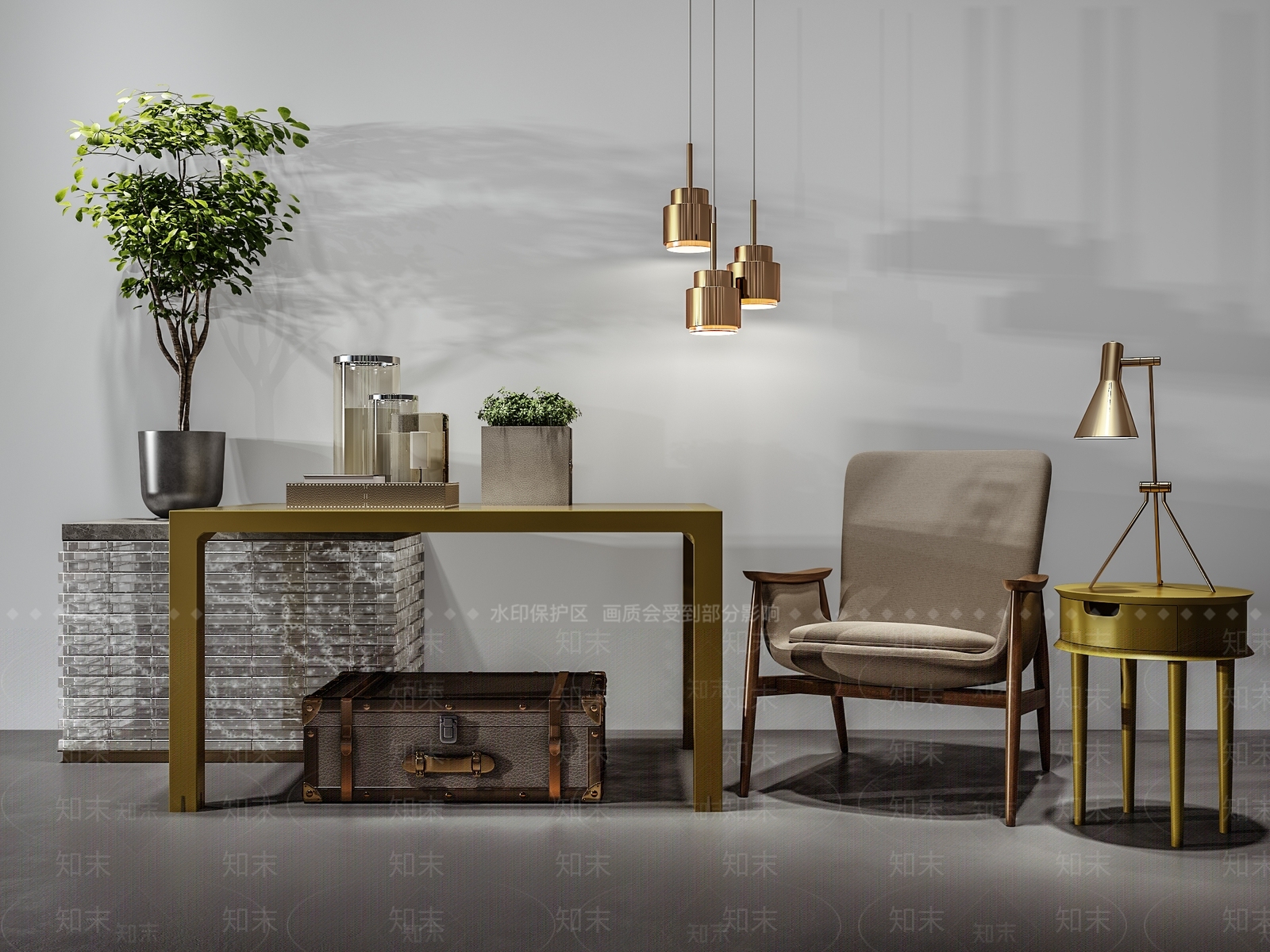 现代新中式玄关柜3D模型下载【ID:1196694970】