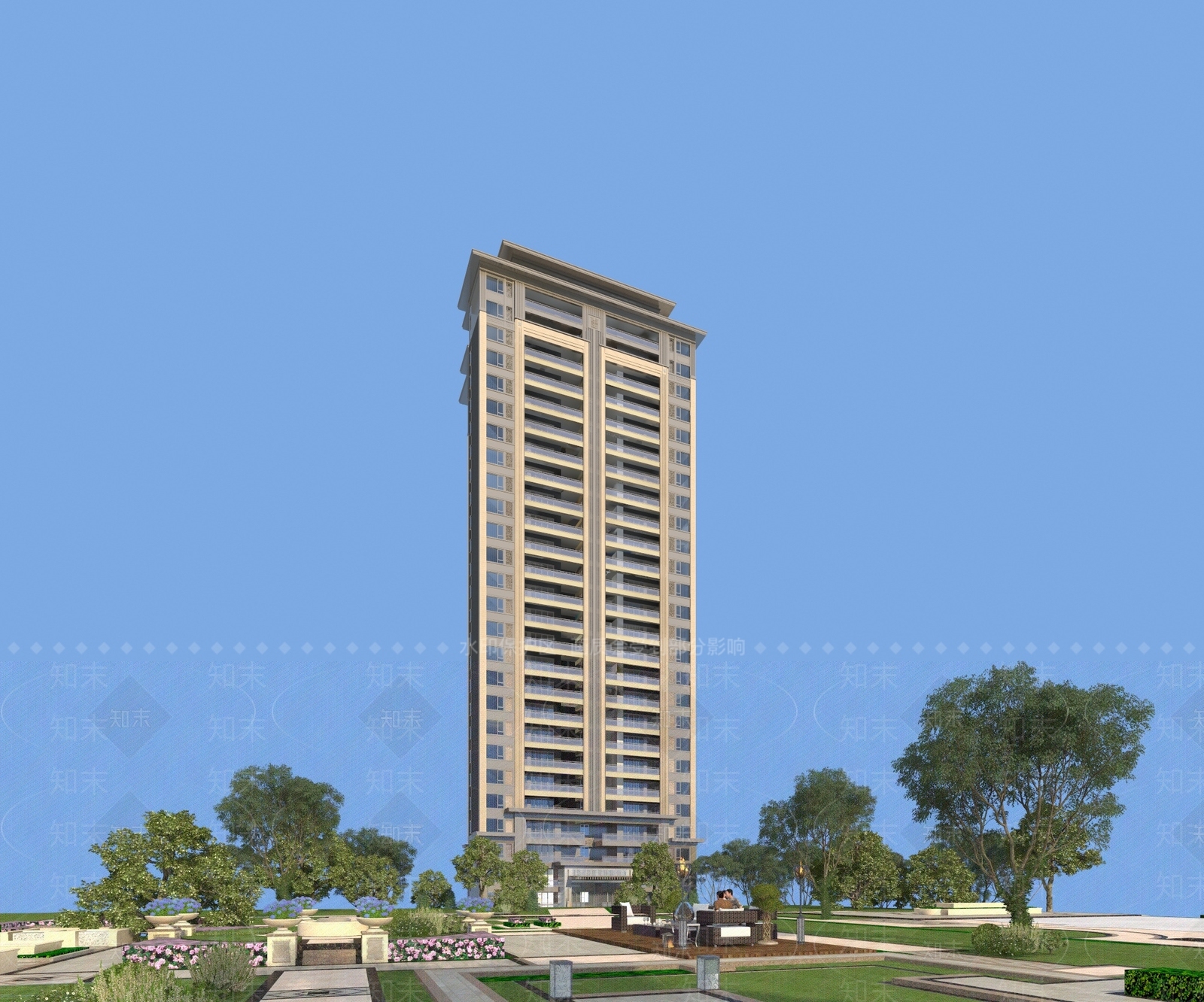 新中式高层住宅3D模型下载【ID:1196703491】