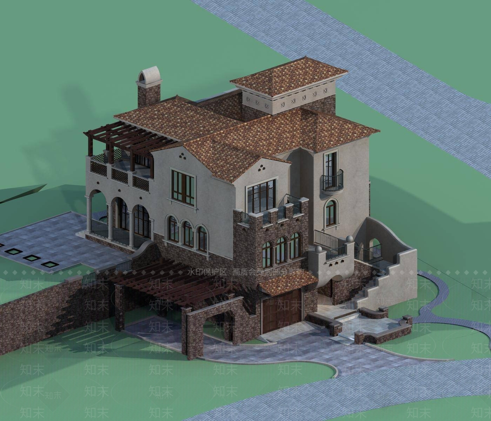 欧式别墅外观3D模型下载【ID:1196698547】