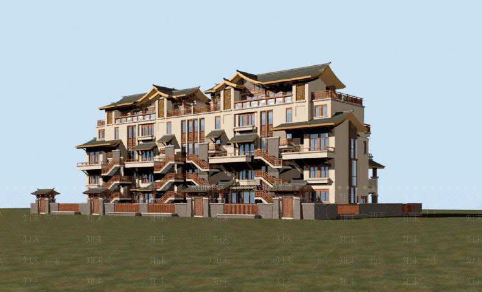 中式多层住宅楼3D模型下载【ID:1196698822】