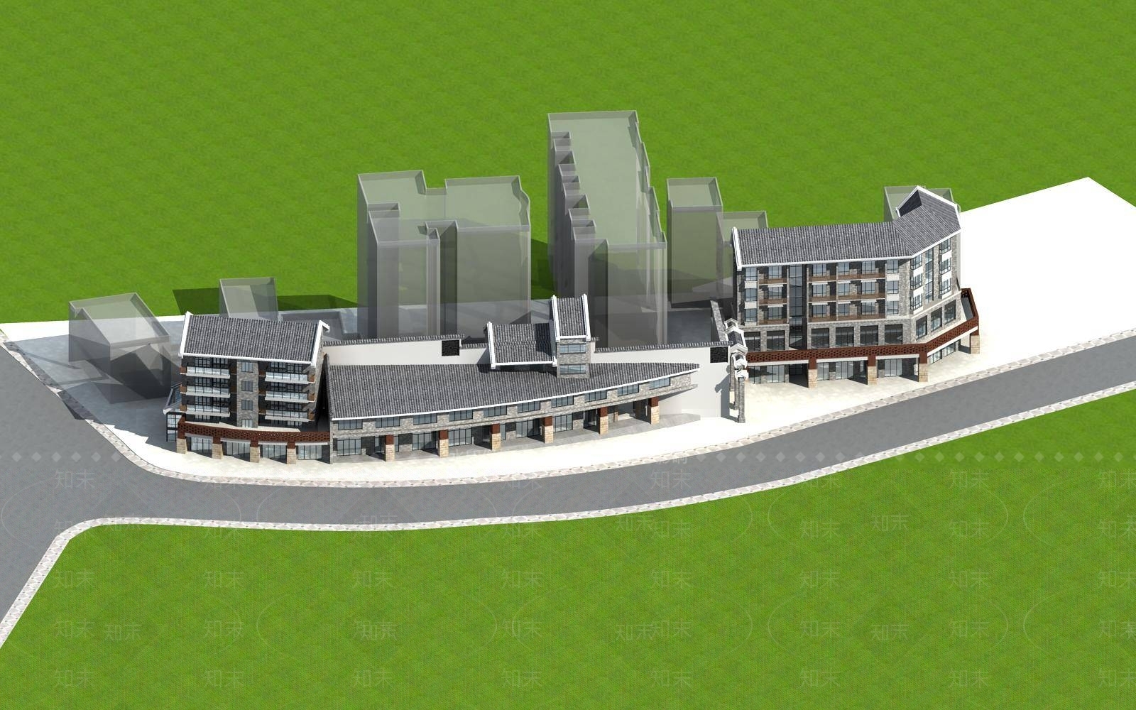 中式小高层住宅楼3D模型下载【ID:1196699333】