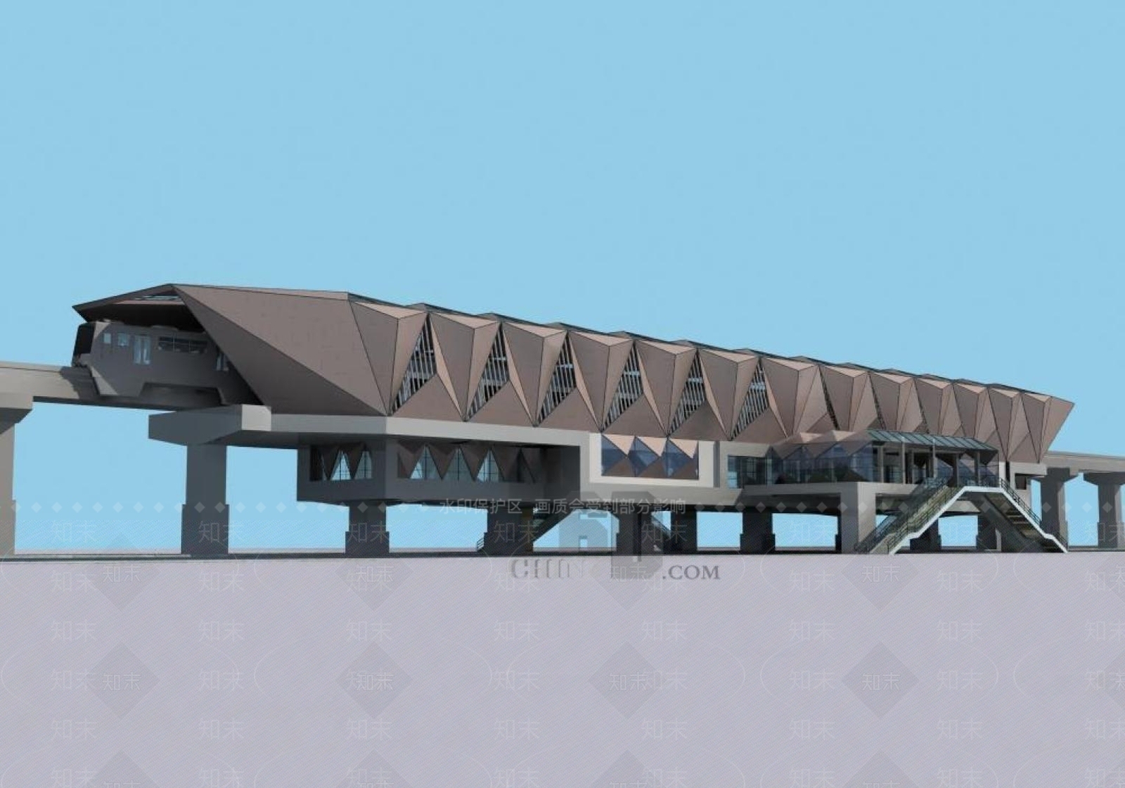 现代车站外观3D模型下载【ID:1196700732】