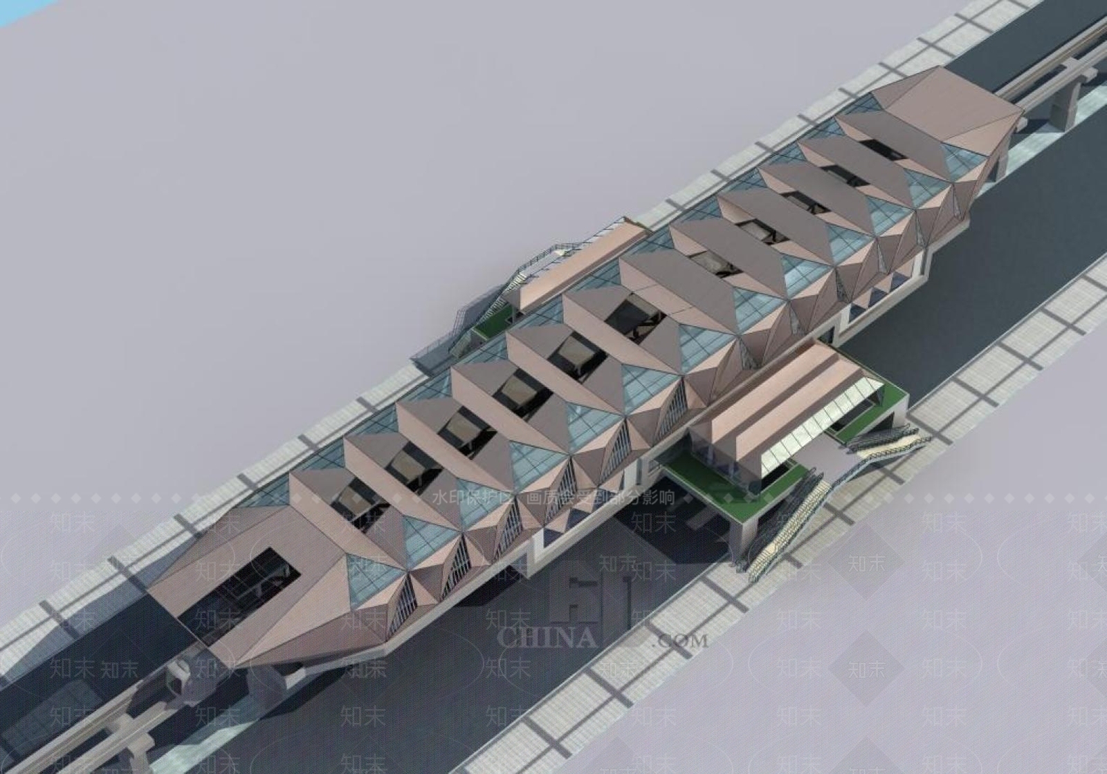 现代车站外观3D模型下载【ID:1196700732】