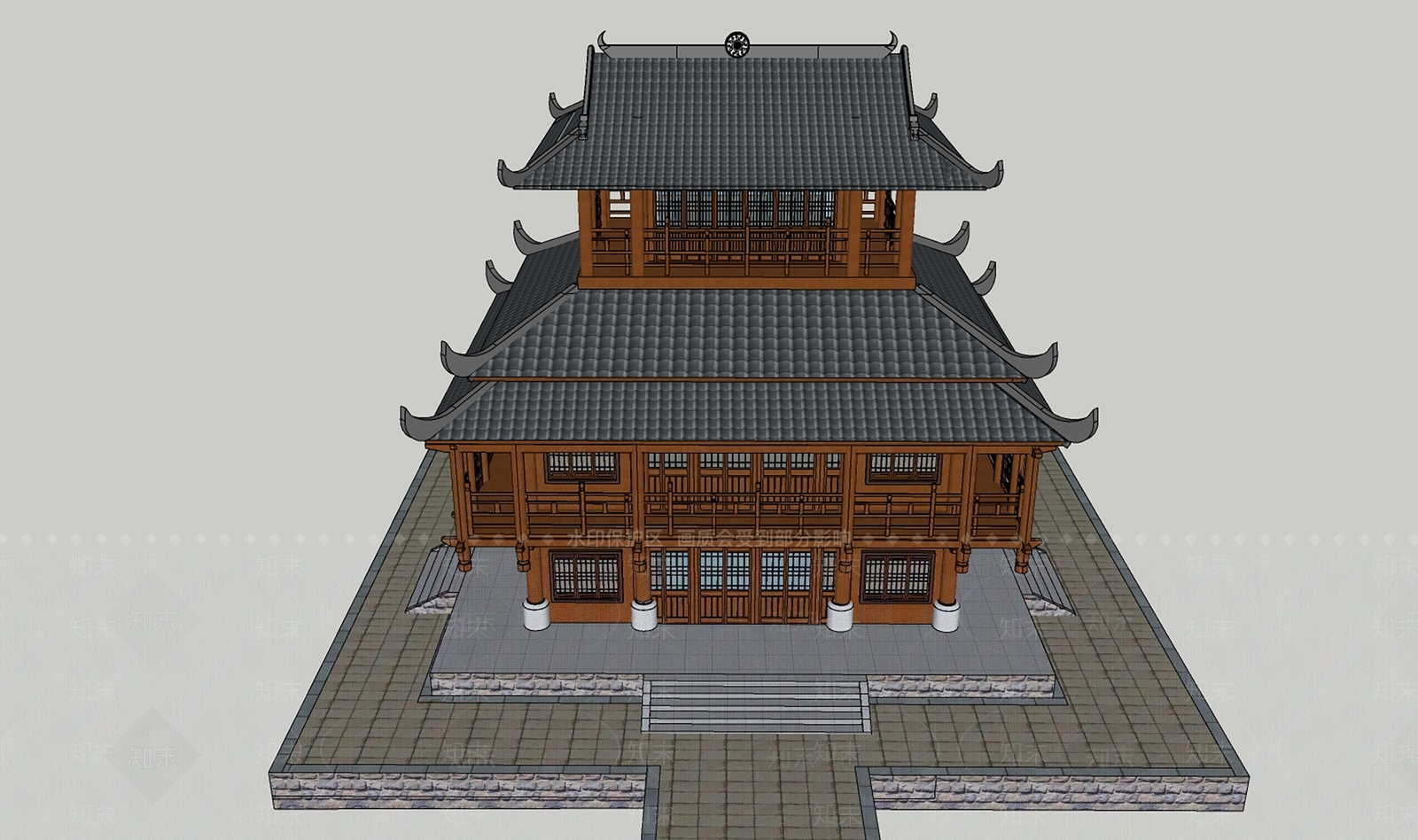 中式新中式古建筑SU模型下载【ID:1196703962】