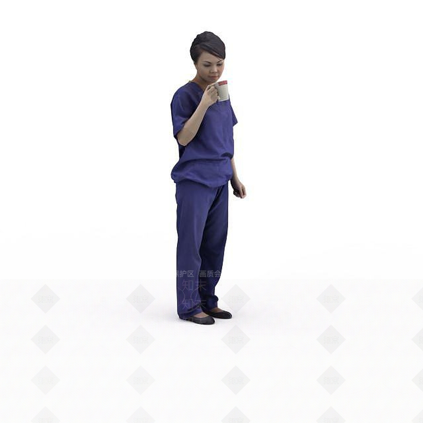 现代喝中药的女人3D模型下载【ID:1196709891】