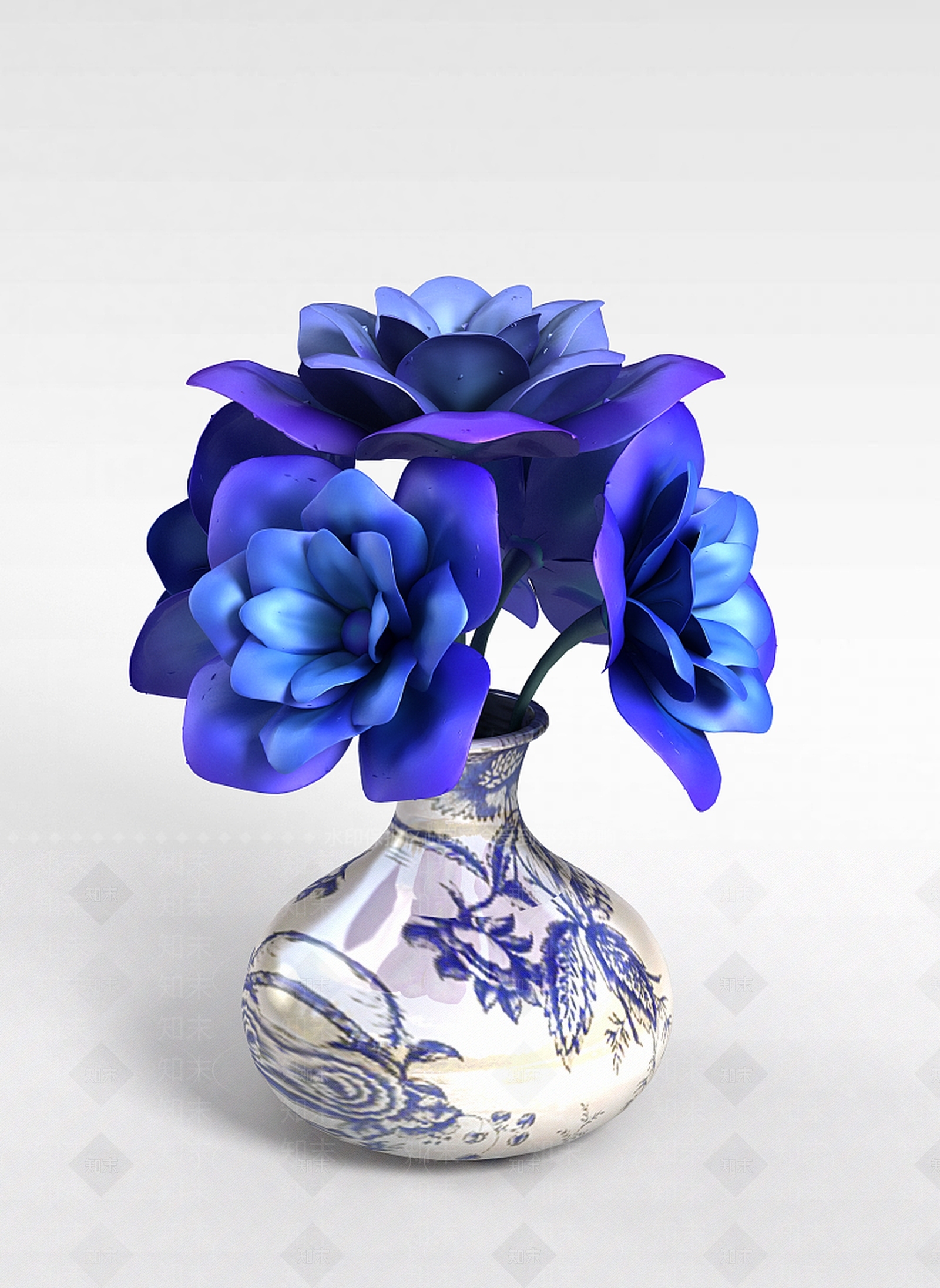 现代蓝色妖姬插花3D模型下载【ID:1196710351】
