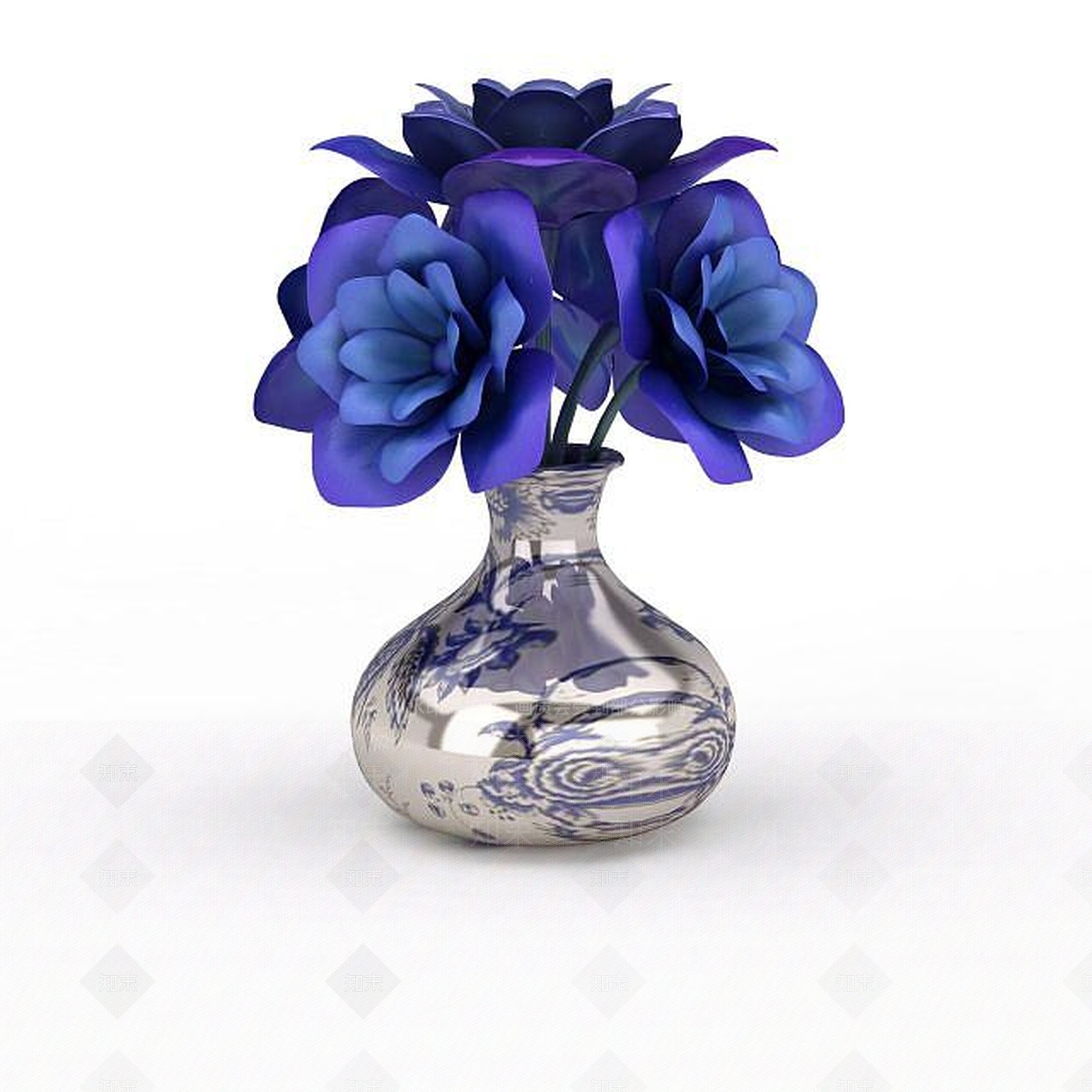 现代蓝色妖姬插花3D模型下载【ID:1196710351】