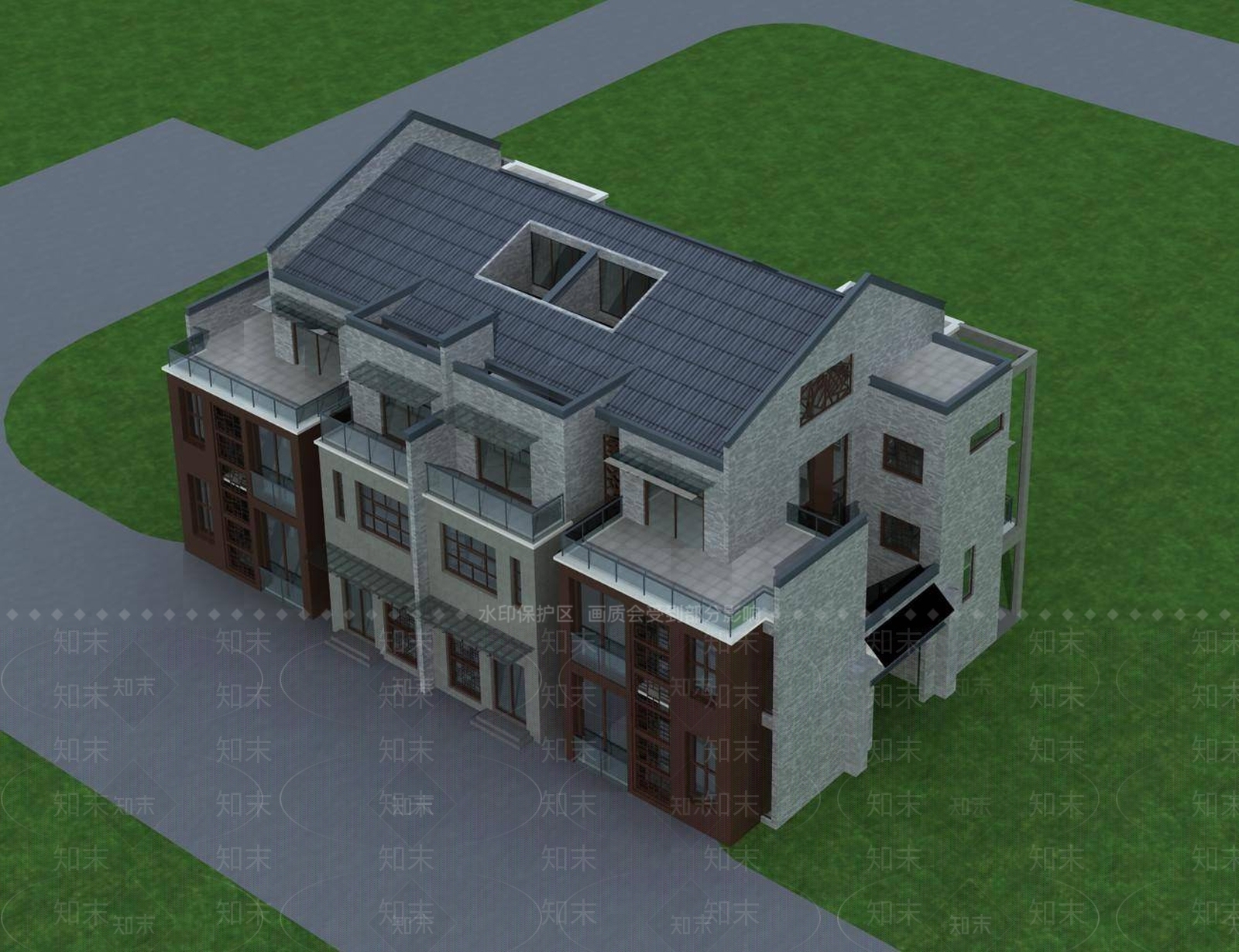 中式别墅外观3D模型下载【ID:1196720909】