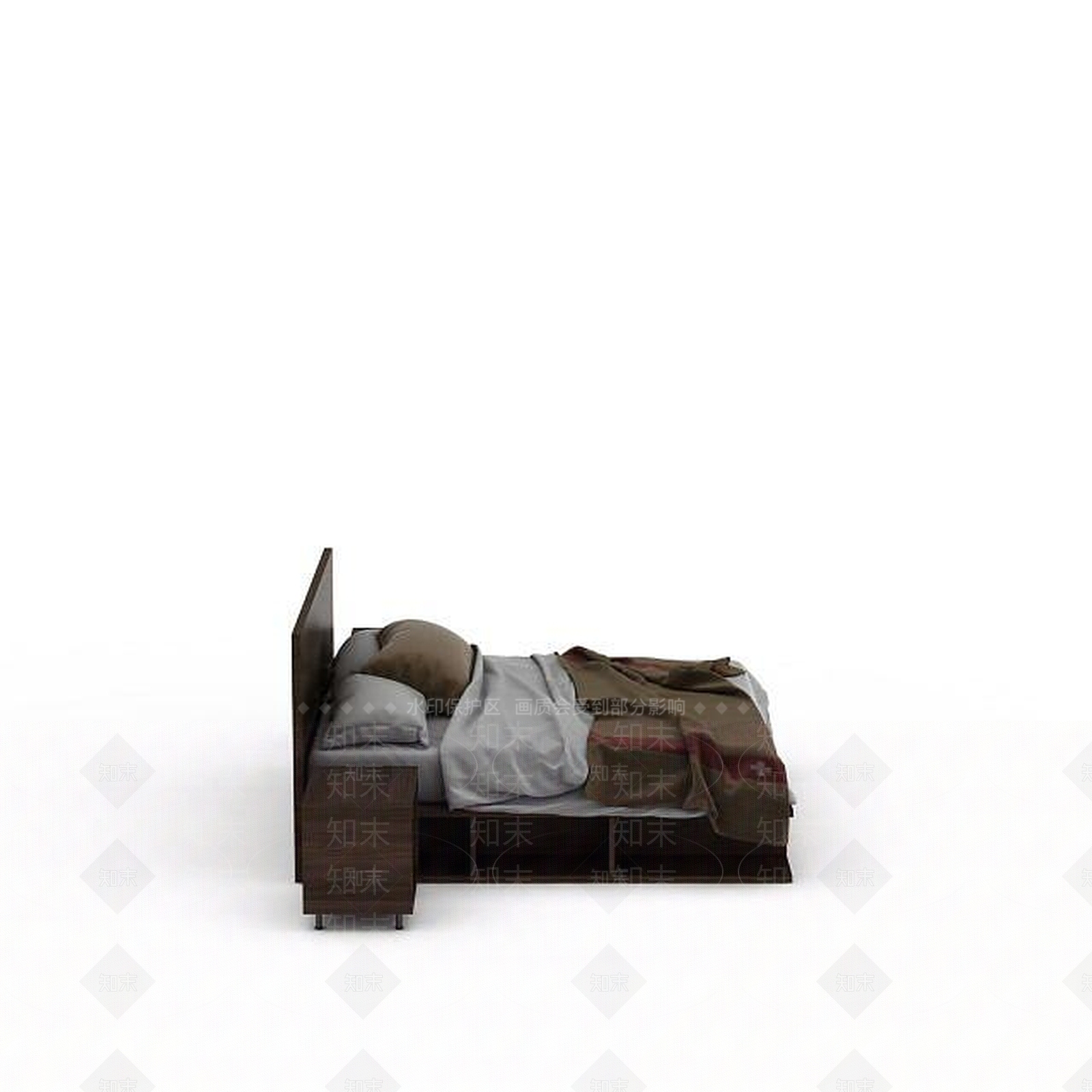 现代褐色实木床3D模型下载【ID:1196722077】