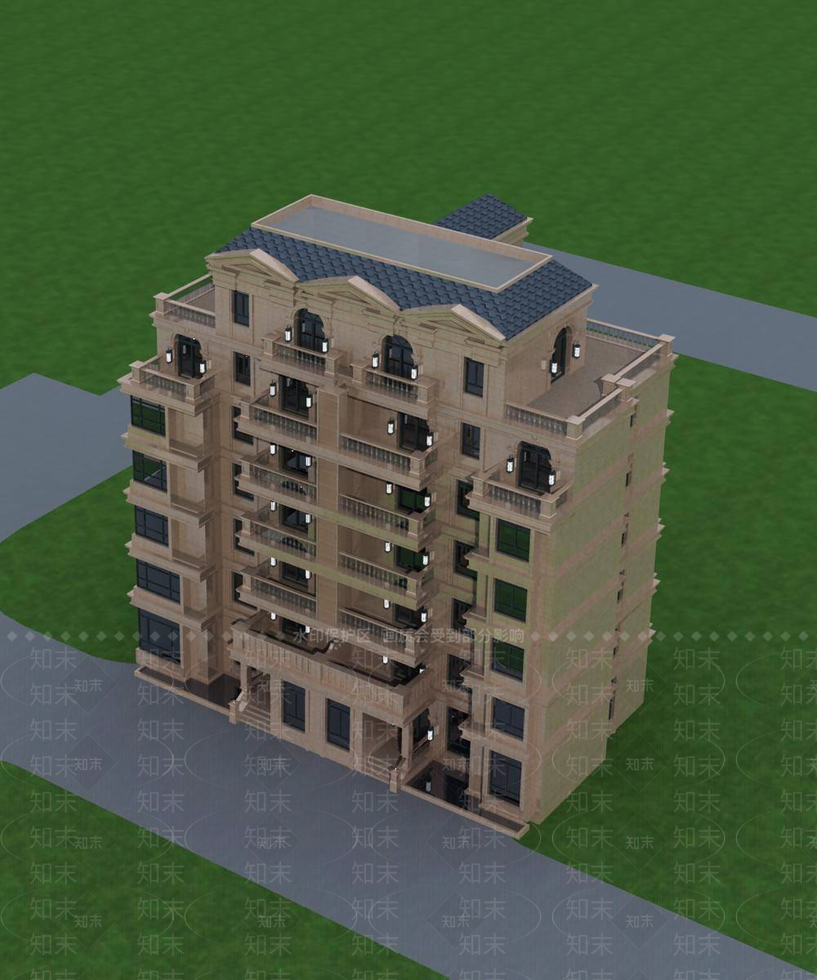 欧式多层住宅楼3D模型下载【ID:1196722309】