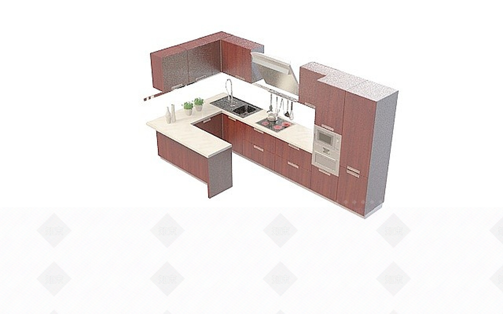 中式实木橱柜3D模型下载【ID:1196739405】