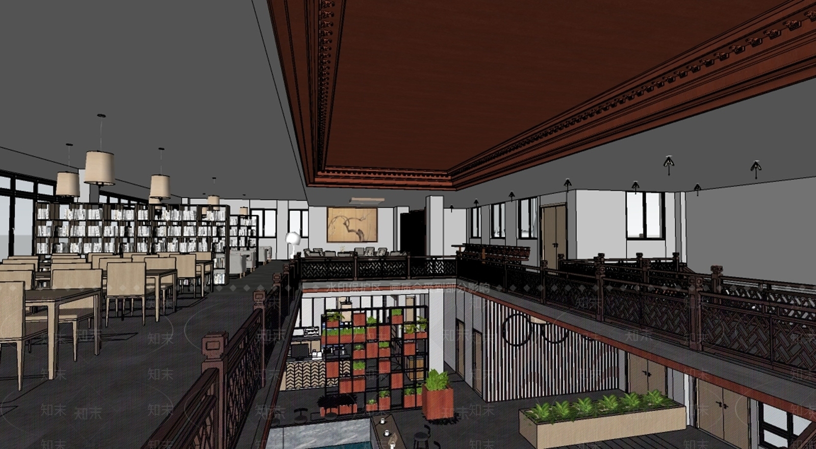 中式新中式咖啡厅SU模型下载【ID:1196742153】