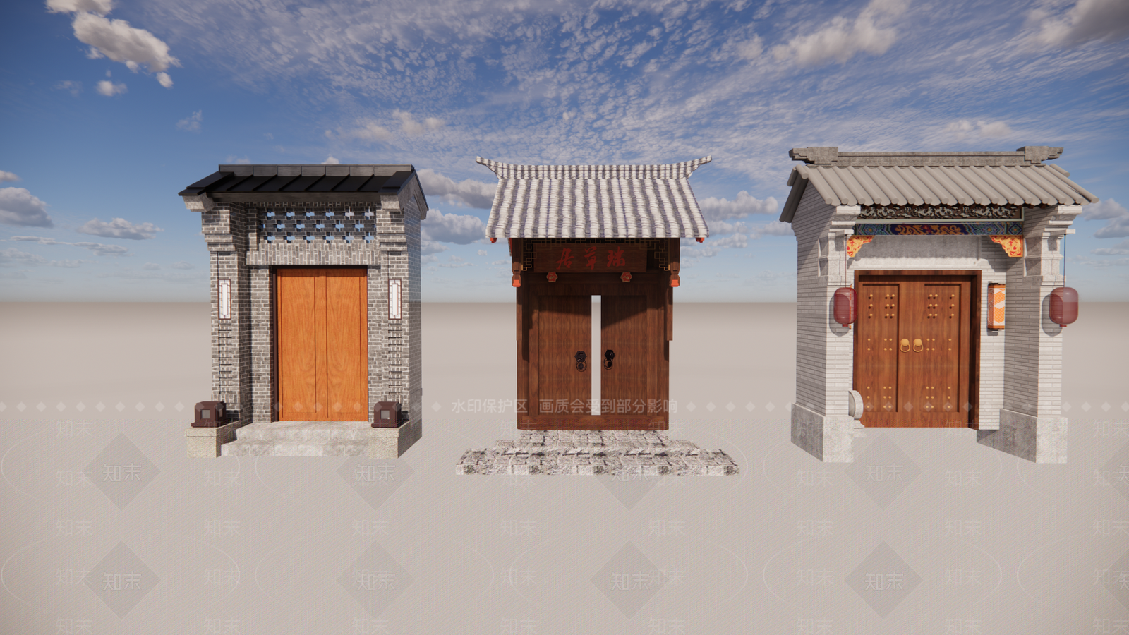中式入口大门SU模型下载【ID:1196754378】