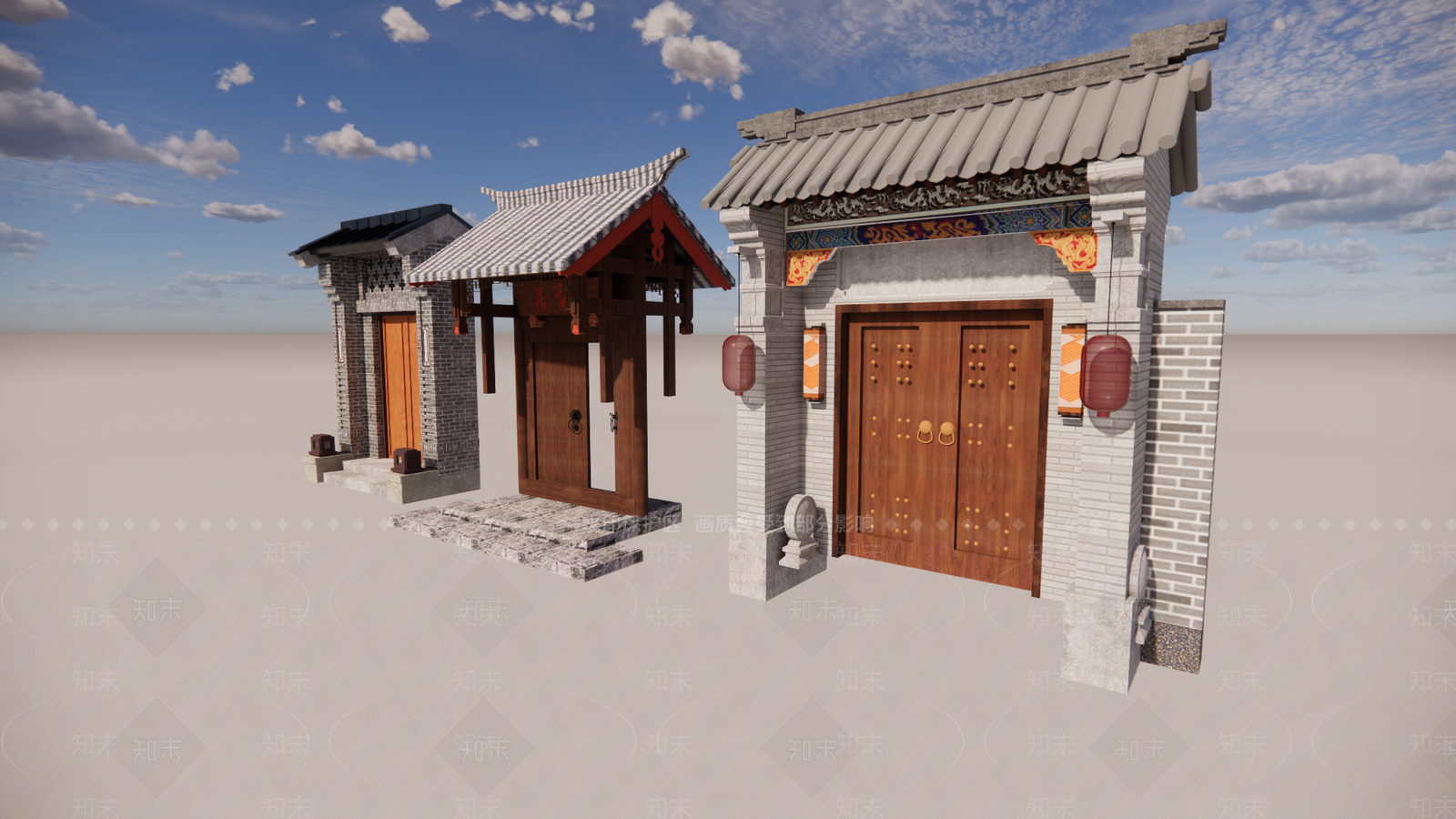中式入口大门SU模型下载【ID:1196754378】