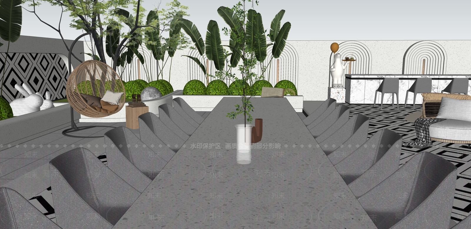 轻奢奶油别墅庭院SU模型下载【ID:1196756314】