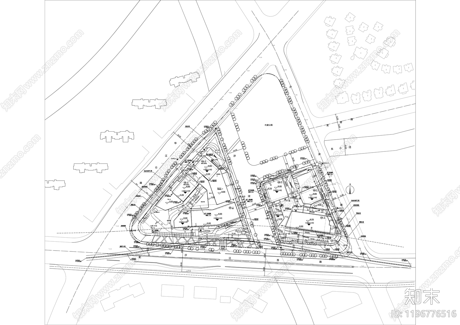 现代产业园建筑cad施工图下载【ID:1196776516】