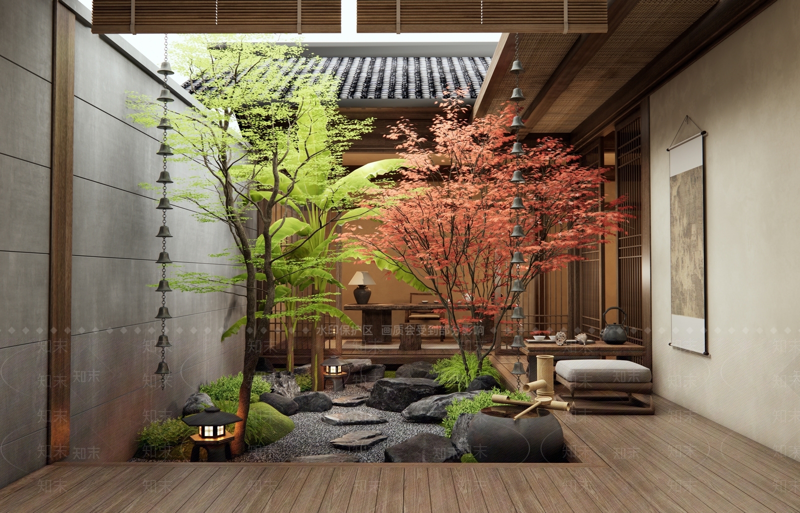 日式禅意别墅庭院SU模型下载【ID:1196782132】