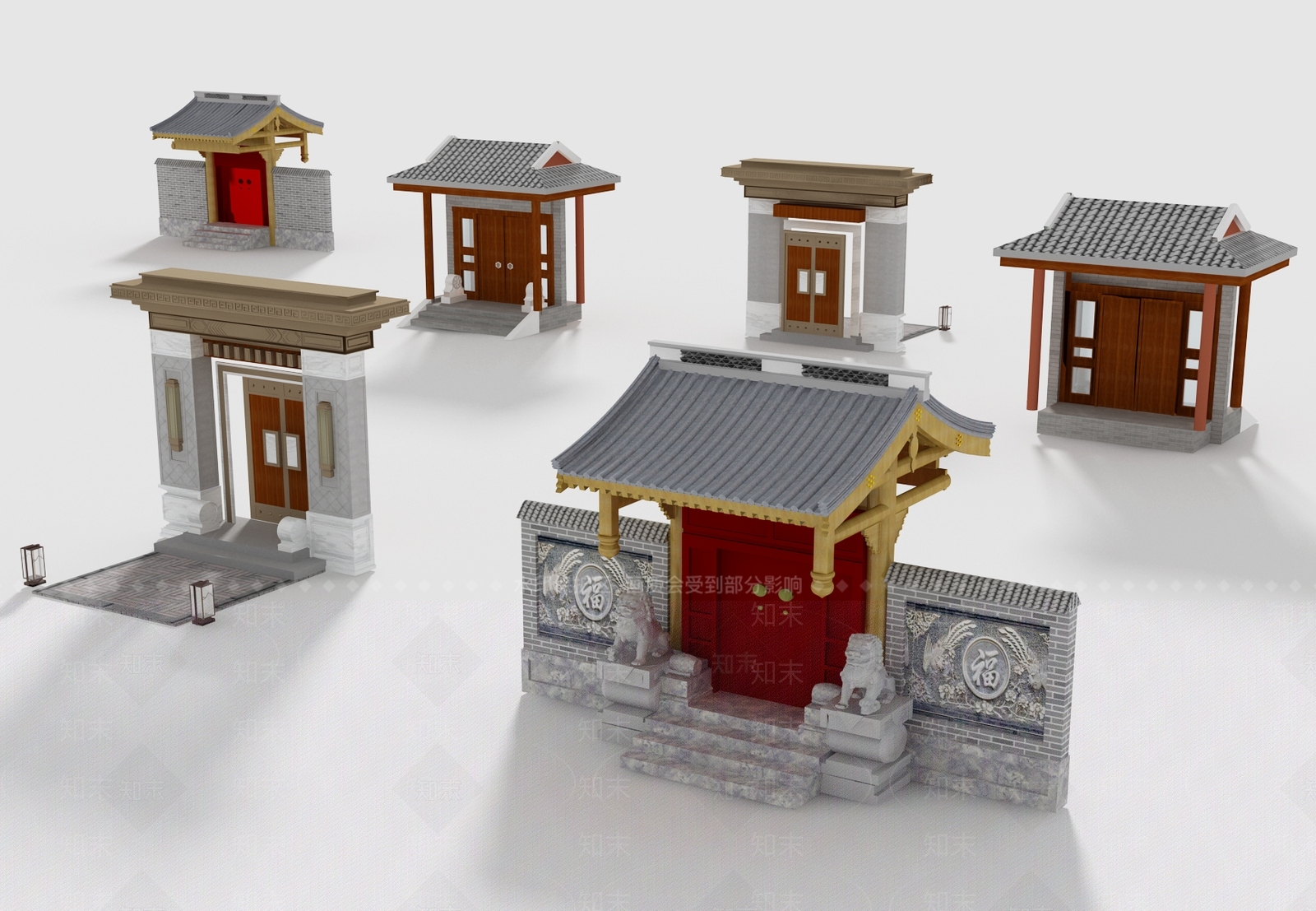 中式新中式古建筑SU模型下载【ID:1196785341】