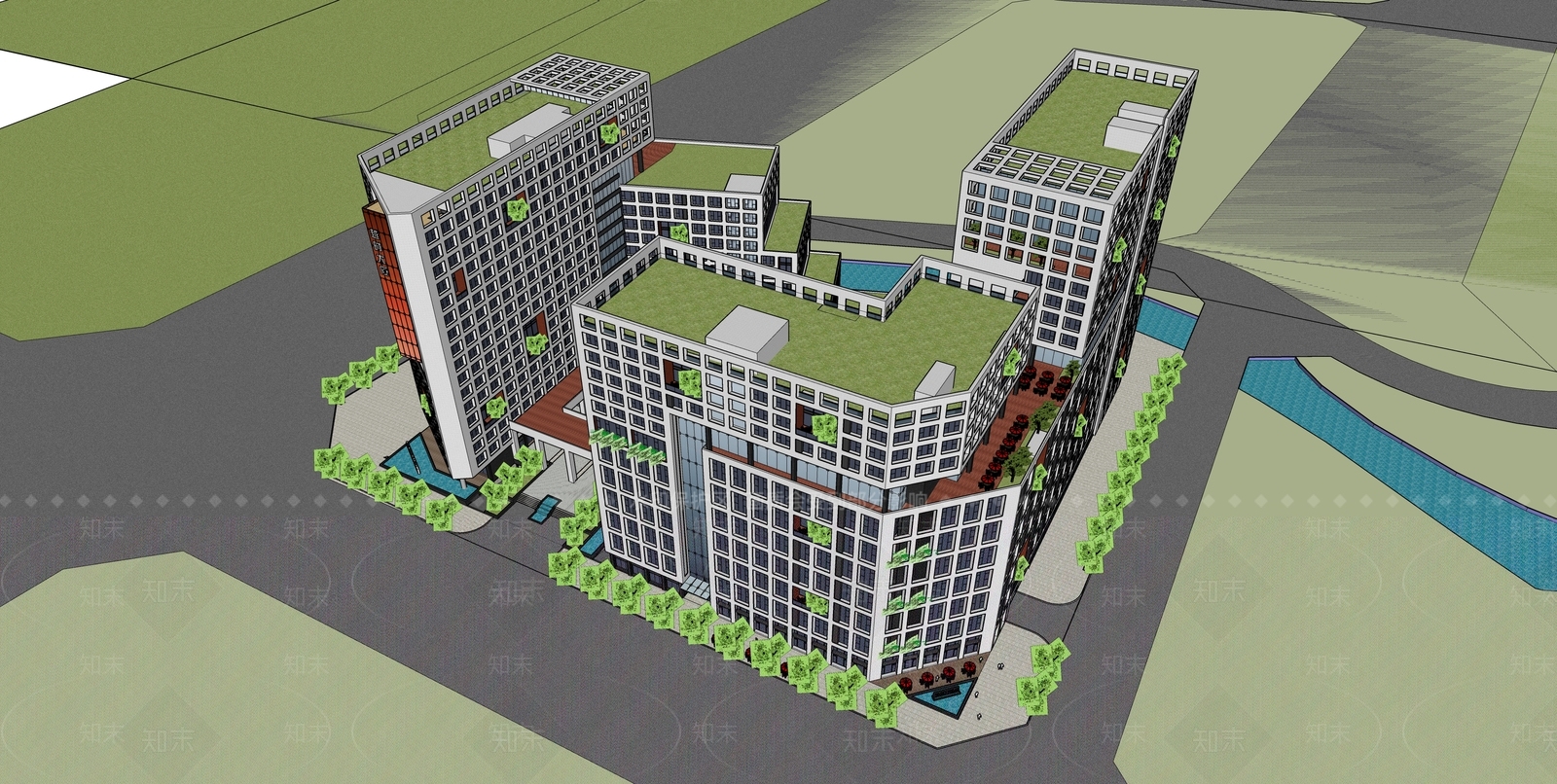 现代商场建筑SU模型下载【ID:1196788794】