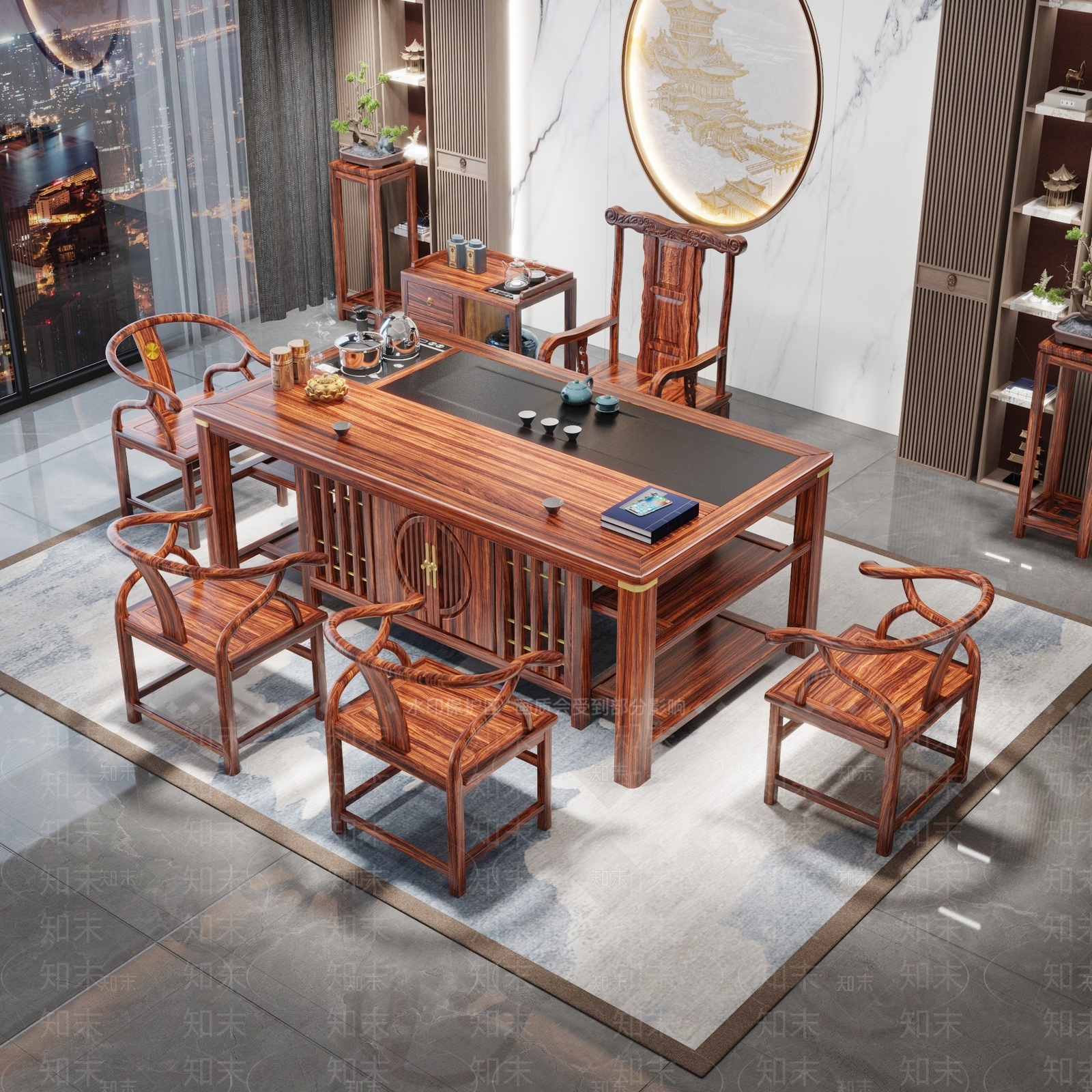 新中式中式茶桌椅3D模型下载【ID:1196794441】