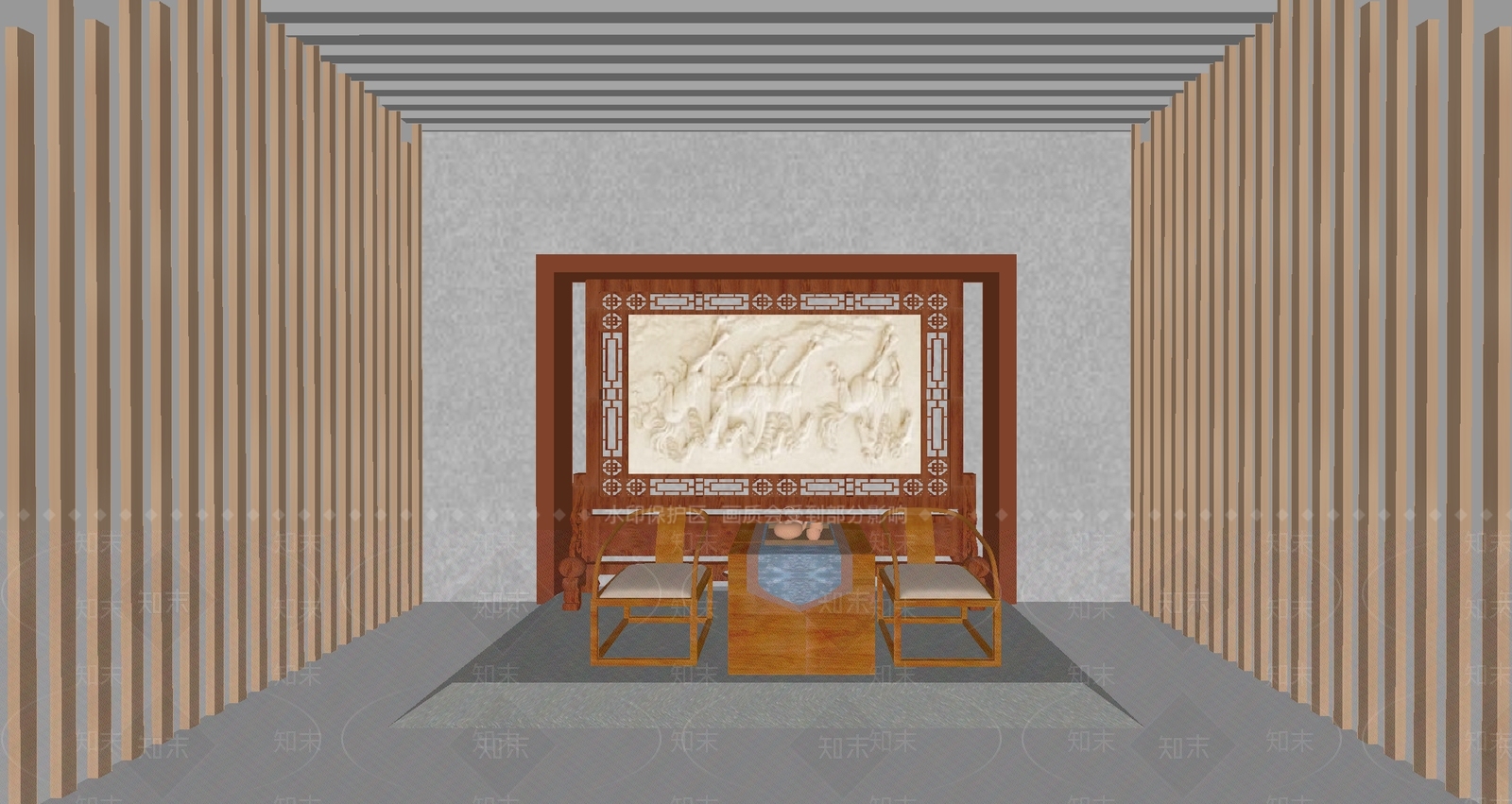 新中式屏风SU模型下载【ID:1196795461】
