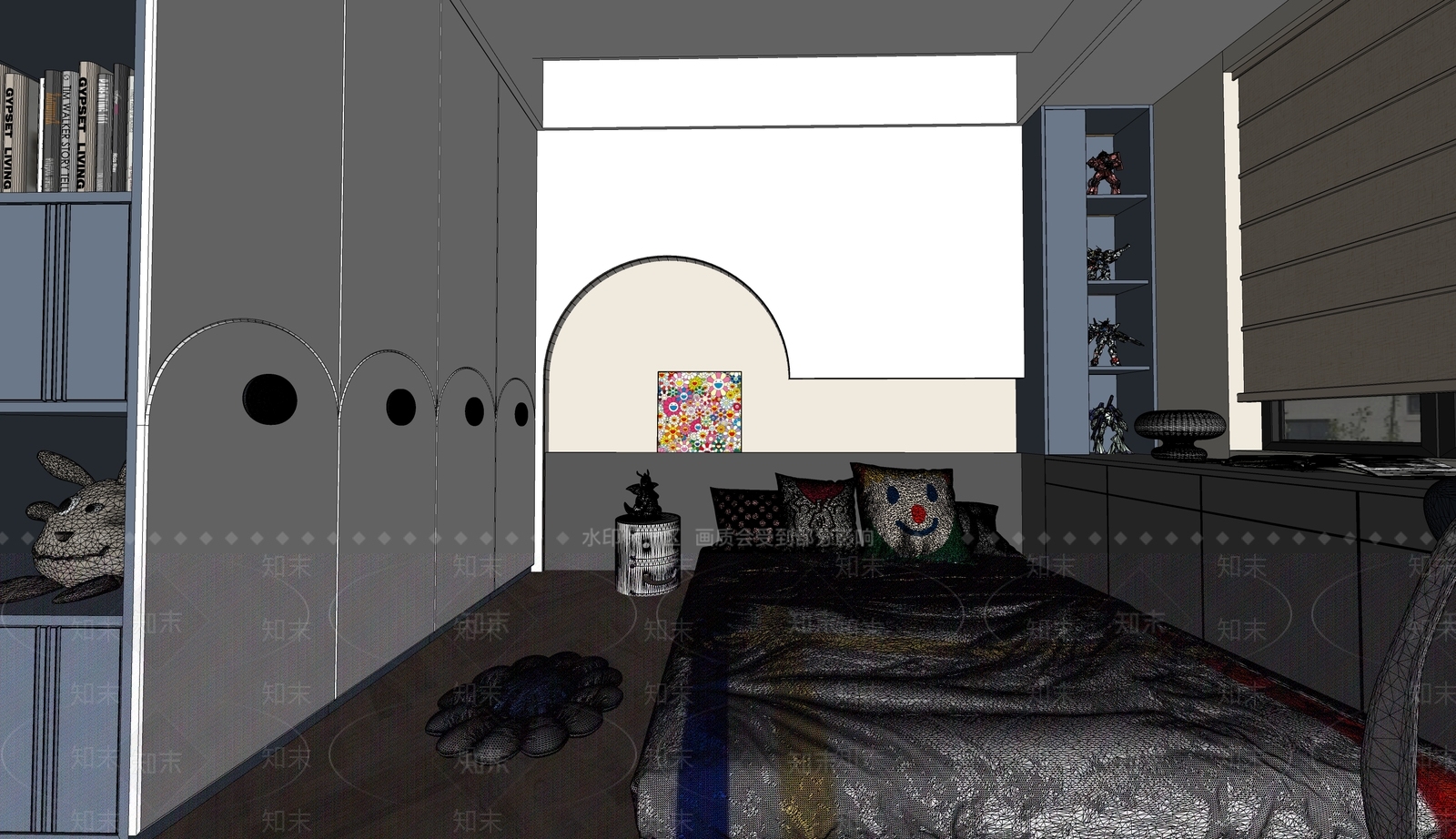 现代通用儿童房SU模型下载【ID:1196796932】