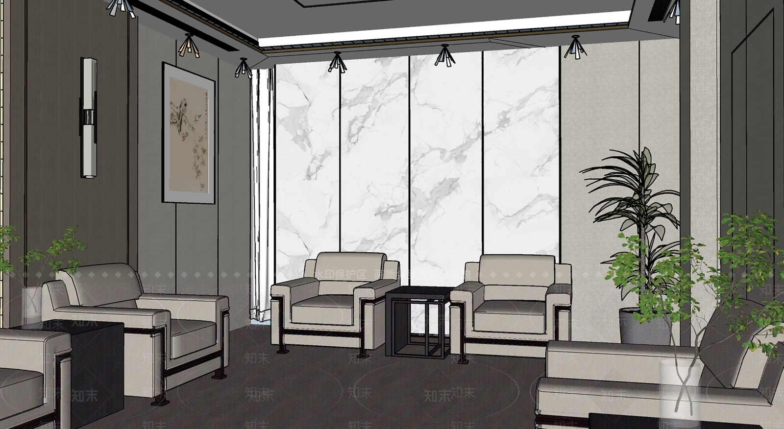 新中式报告厅SU模型下载【ID:1196797817】