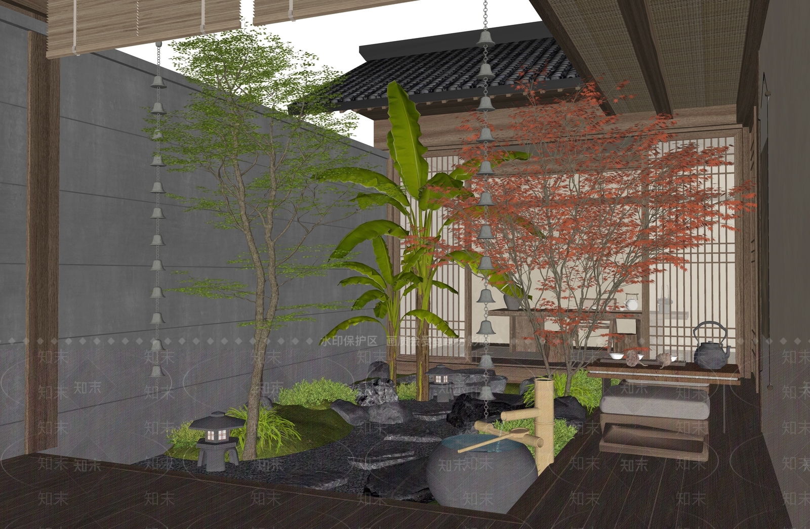 新中式别墅庭院SU模型下载【ID:1196803995】