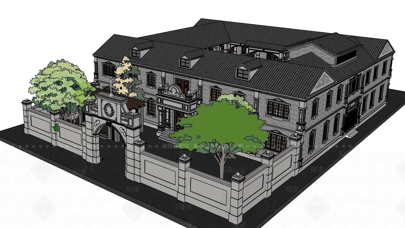 欧式法式风格建筑SU模型下载【ID:1196812002】